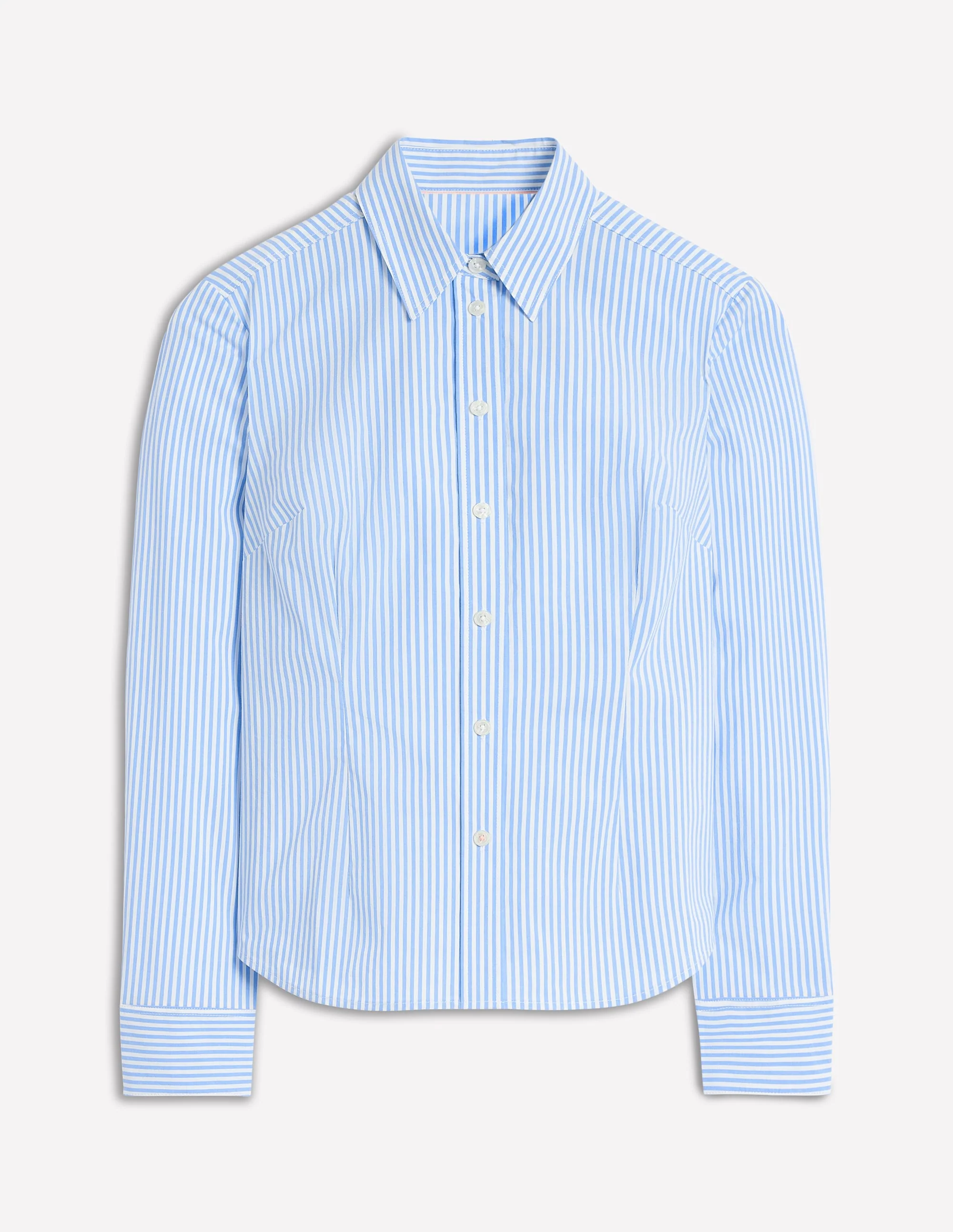 Saskia Stretch Cotton Shirt-Forget Me Not, Ivory Stripe - Image 5