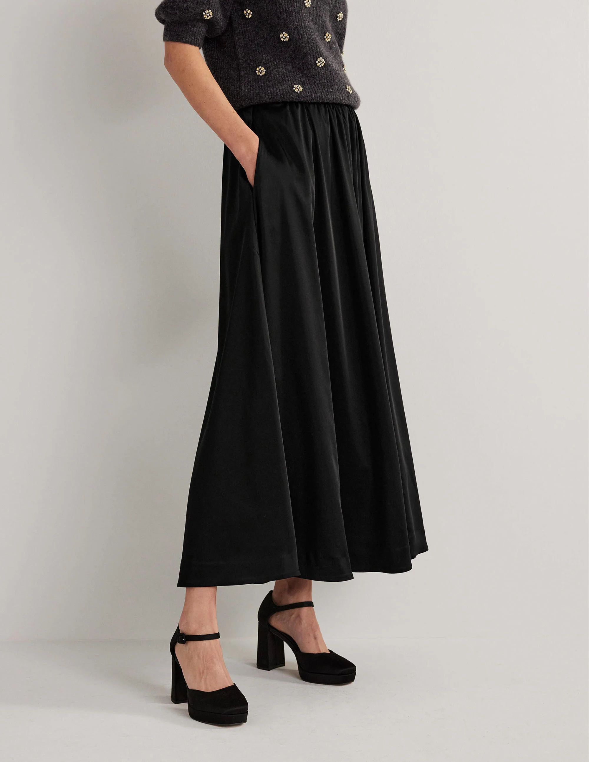 Satin Party Maxi Skirt-Black - Image 4