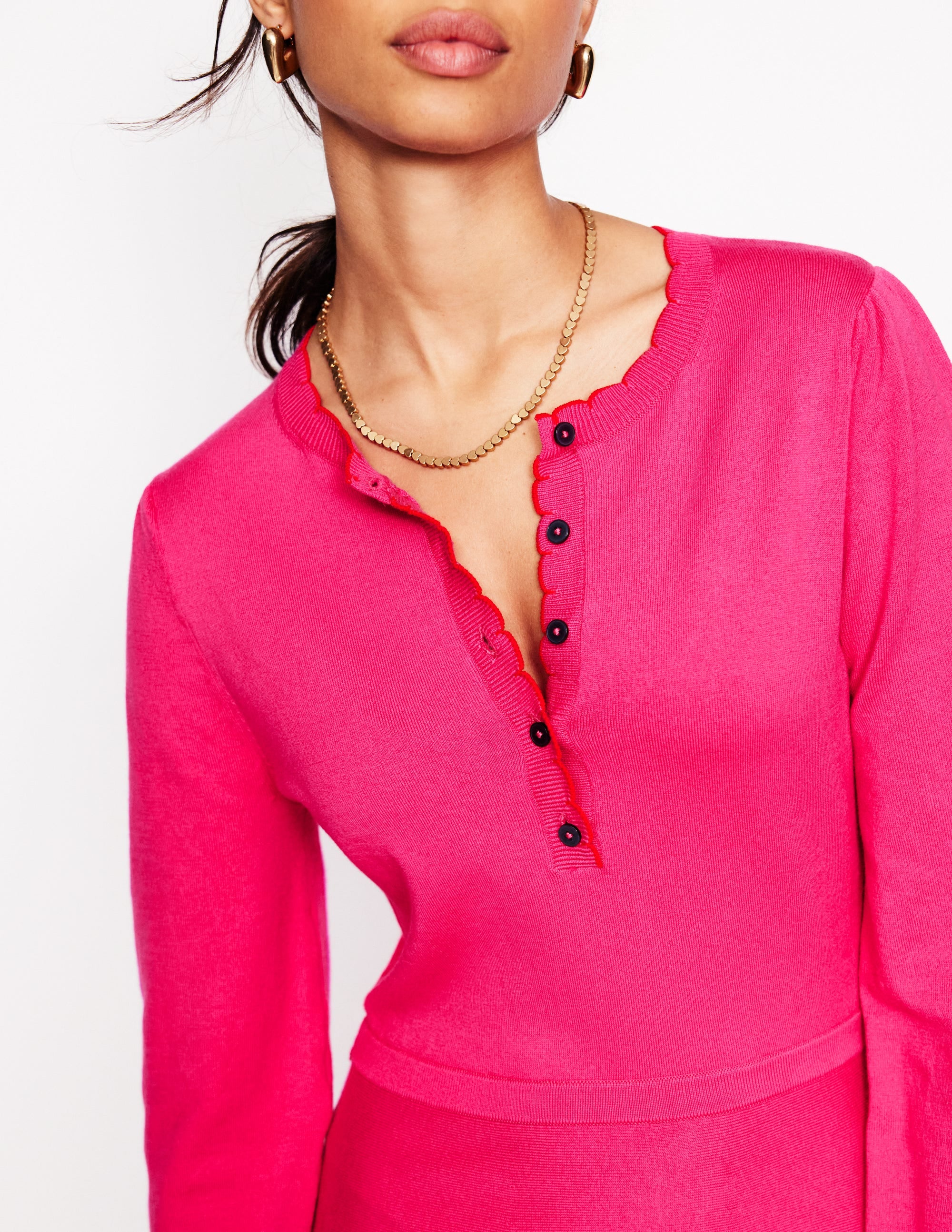 Scallop Henley Knitted Dress-Pink Peony - Image 2