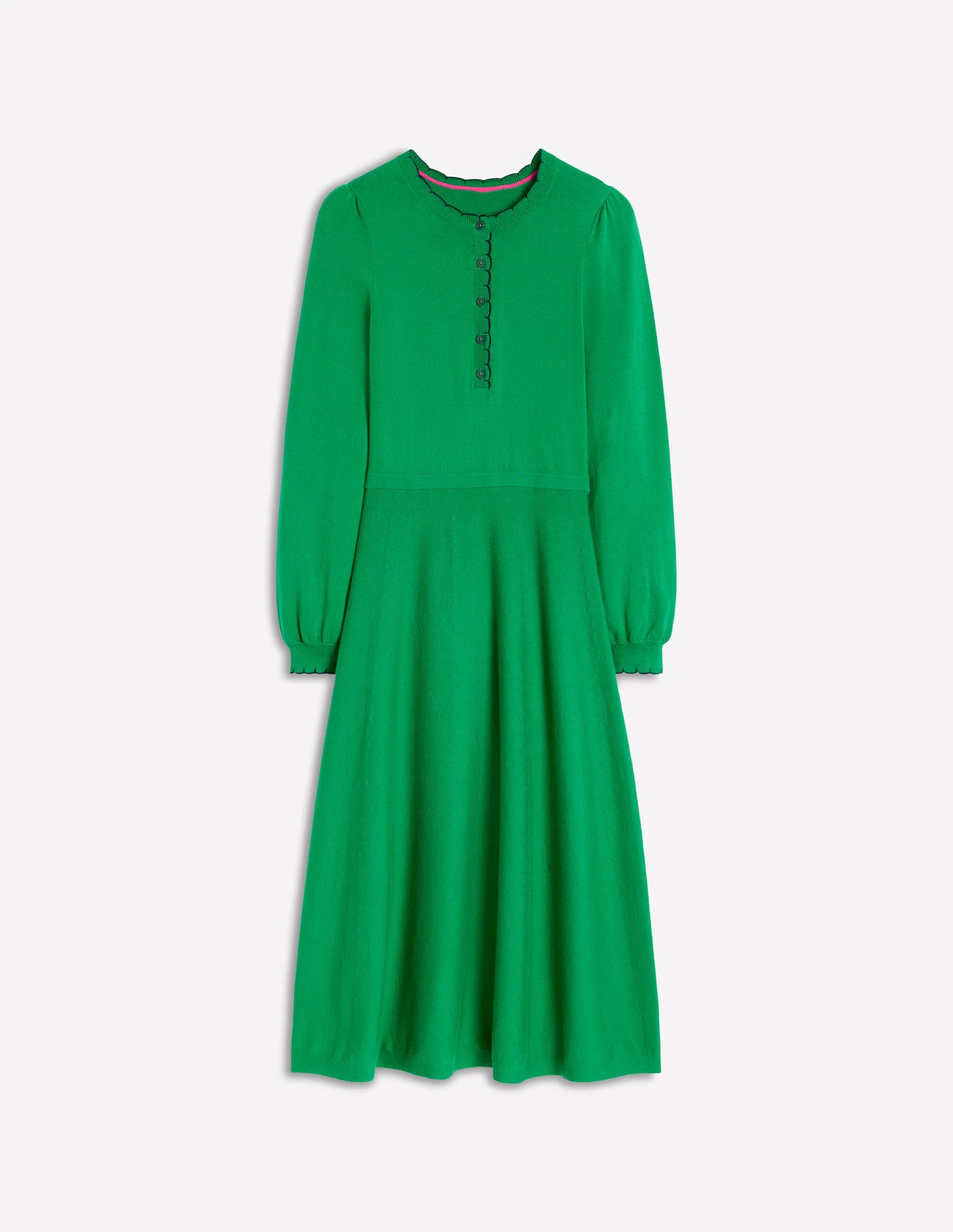 Scallop Henley Knitted Dress-Rich Emerald - Image 6