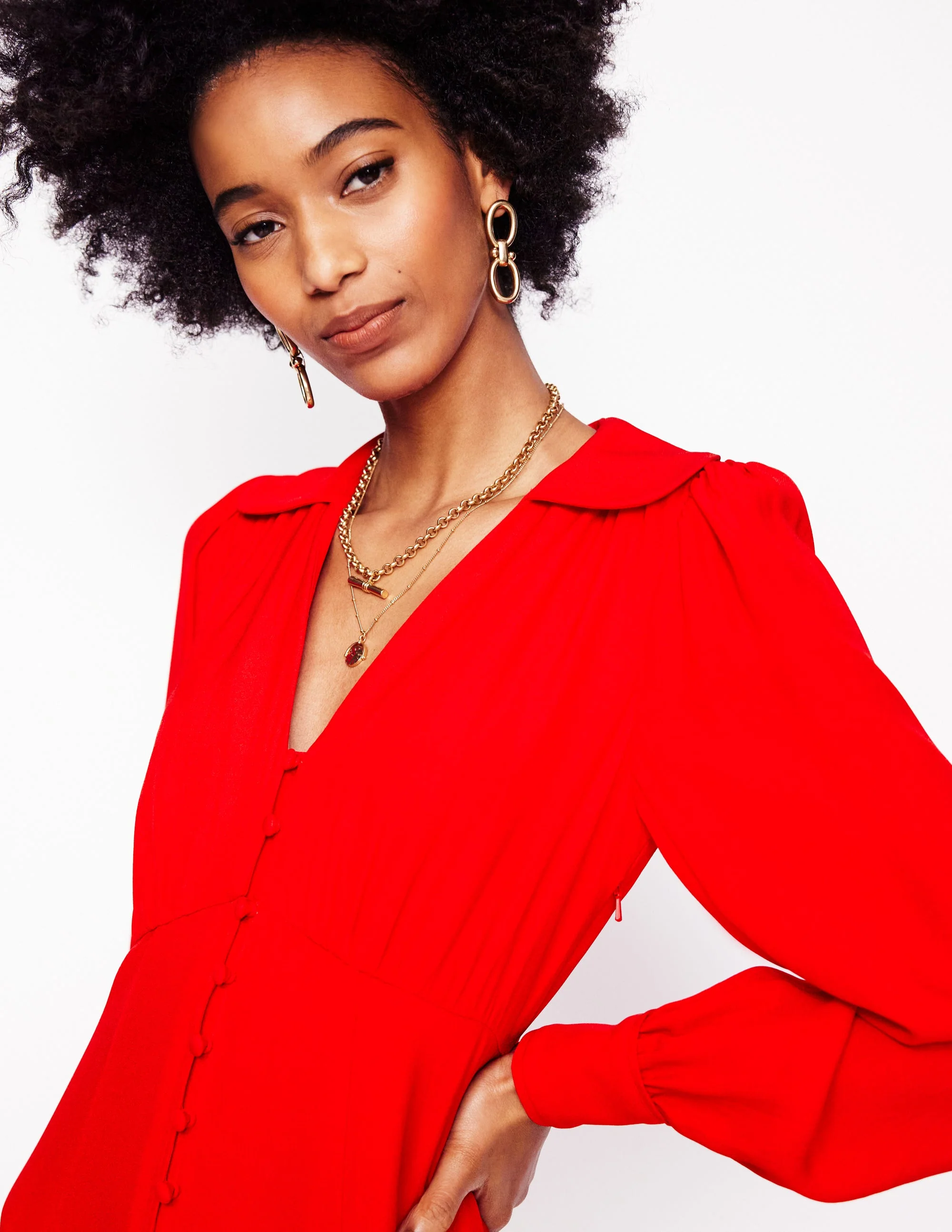 Scalloped Collar Tea Dress-Poppy Red - Image 5