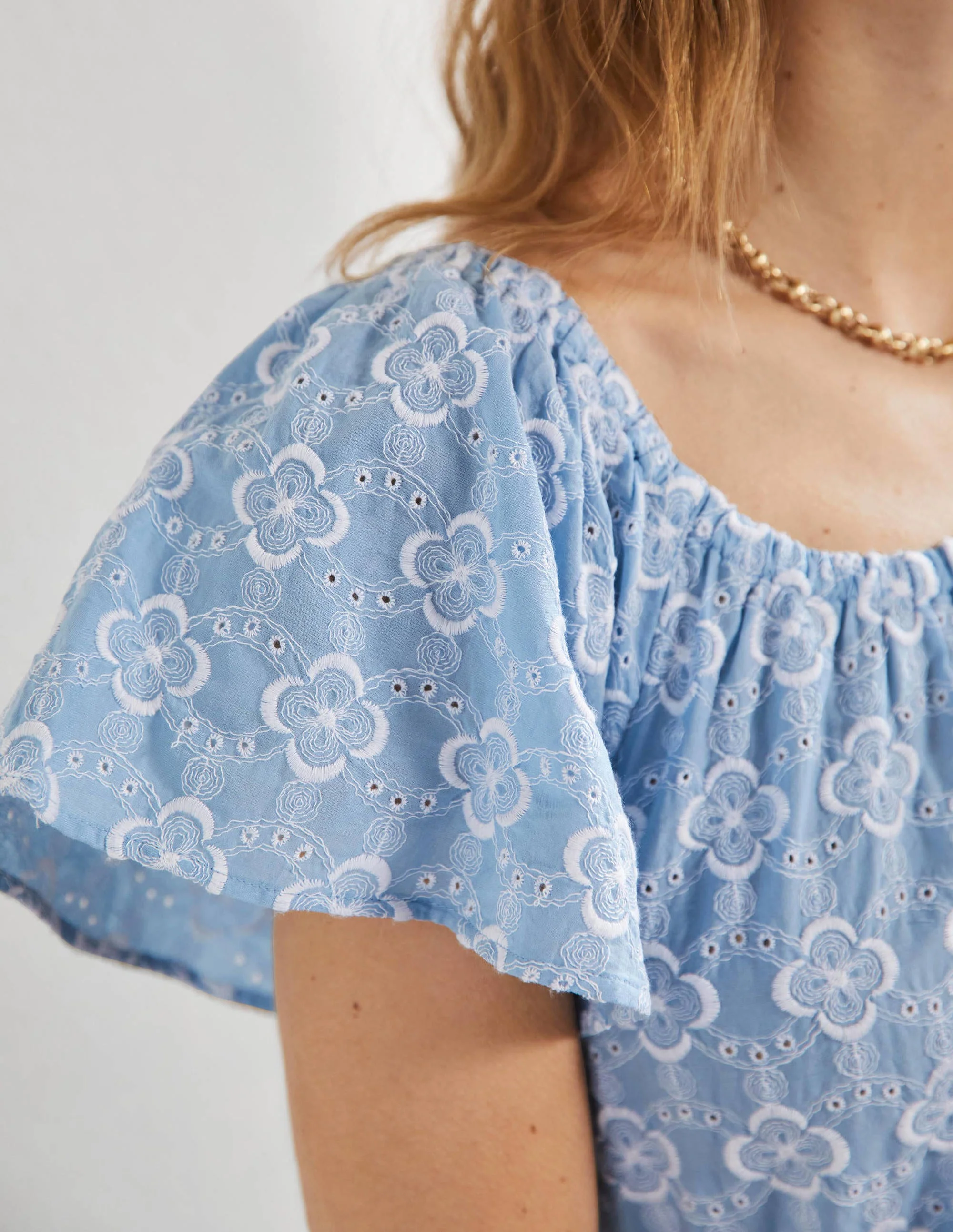Scoop Neck Embroidered Dress-Blue Geo - Image 2