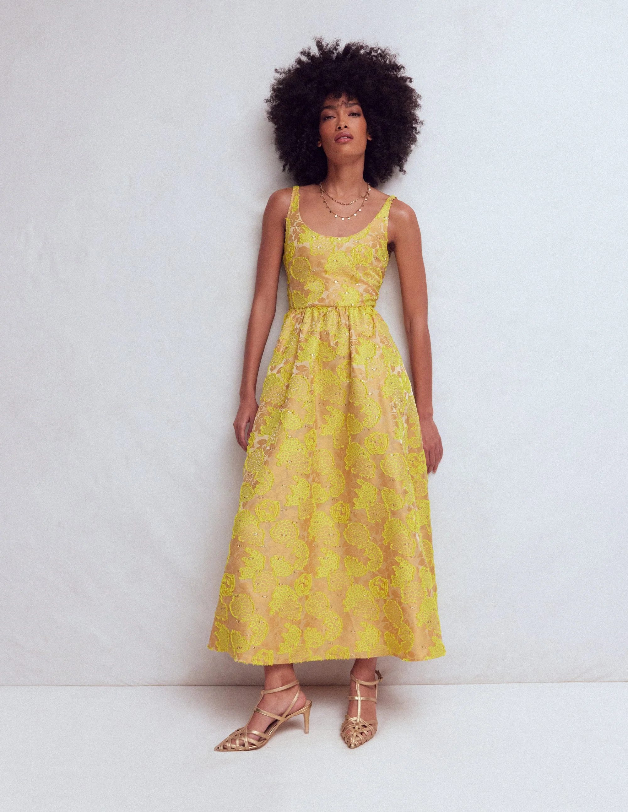 Scoop Neck Jacquard Dress-Yellow Jacquard - Image 2