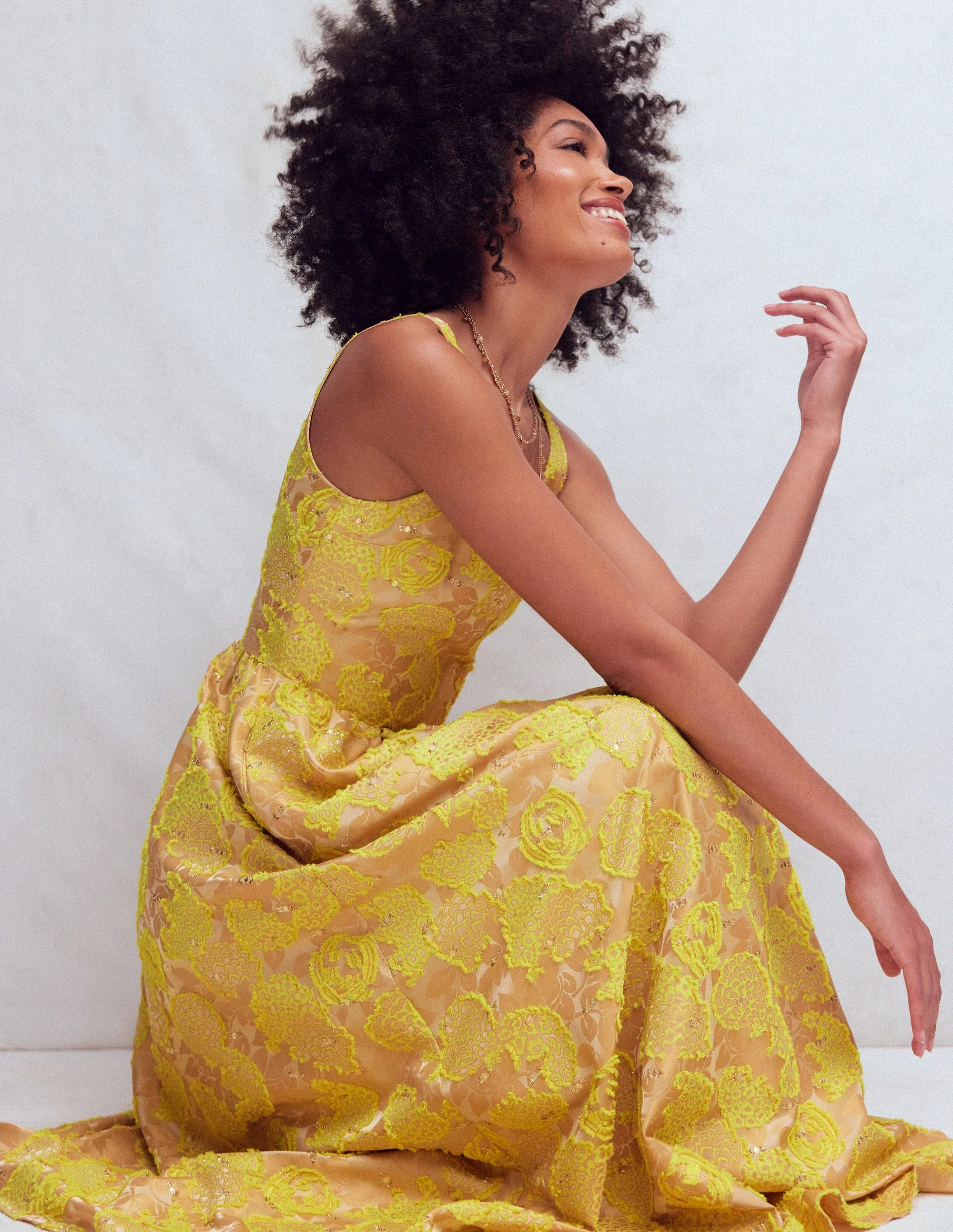 Scoop Neck Jacquard Dress-Yellow Jacquard - Image 7