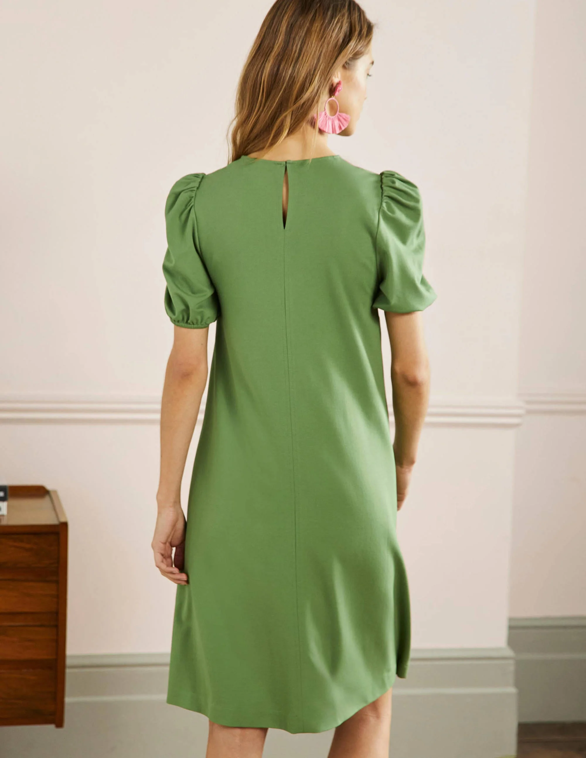 Seam Detail Jersey Shift Dress-English Ivy - Image 3