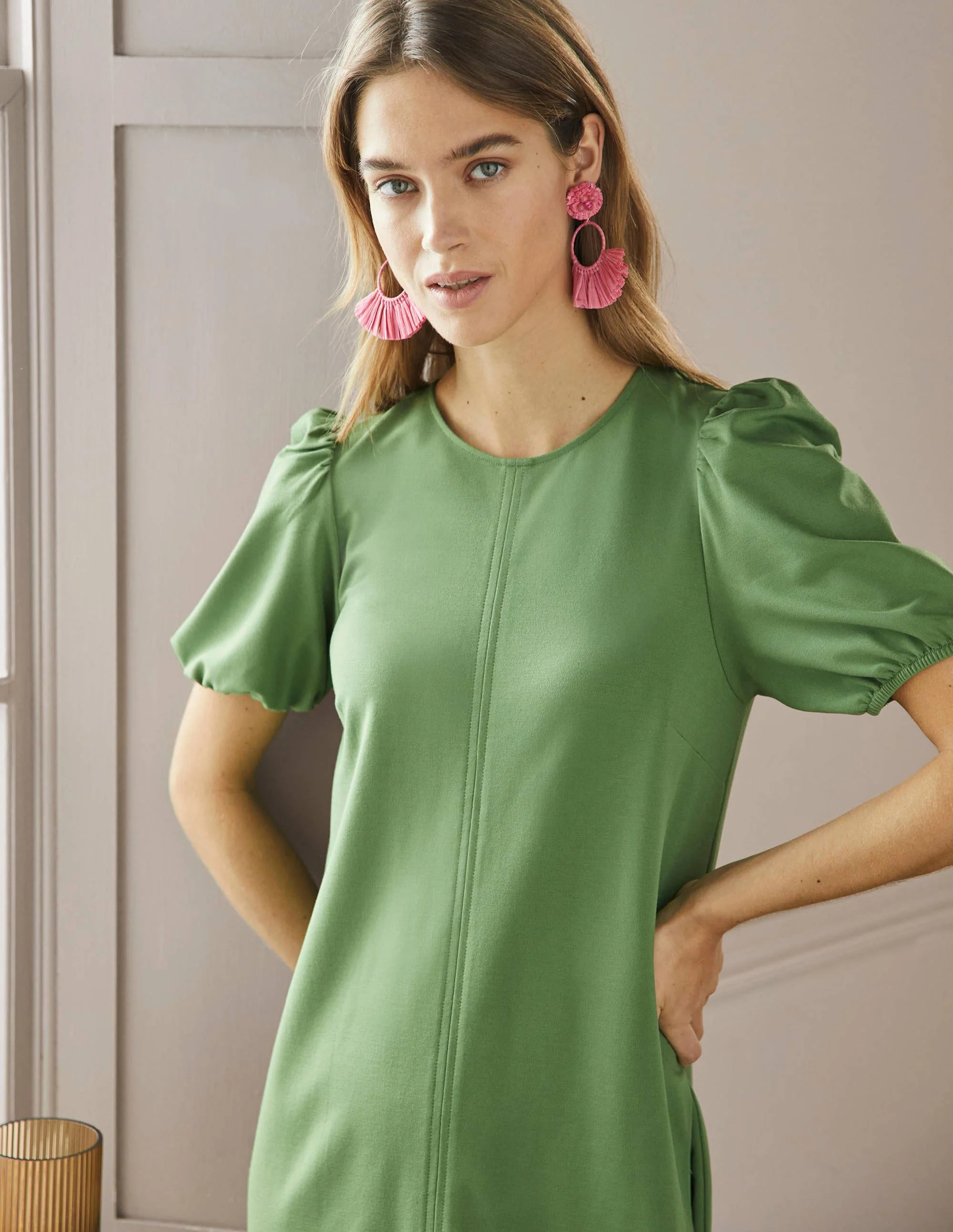 Seam Detail Jersey Shift Dress-English Ivy - Image 4