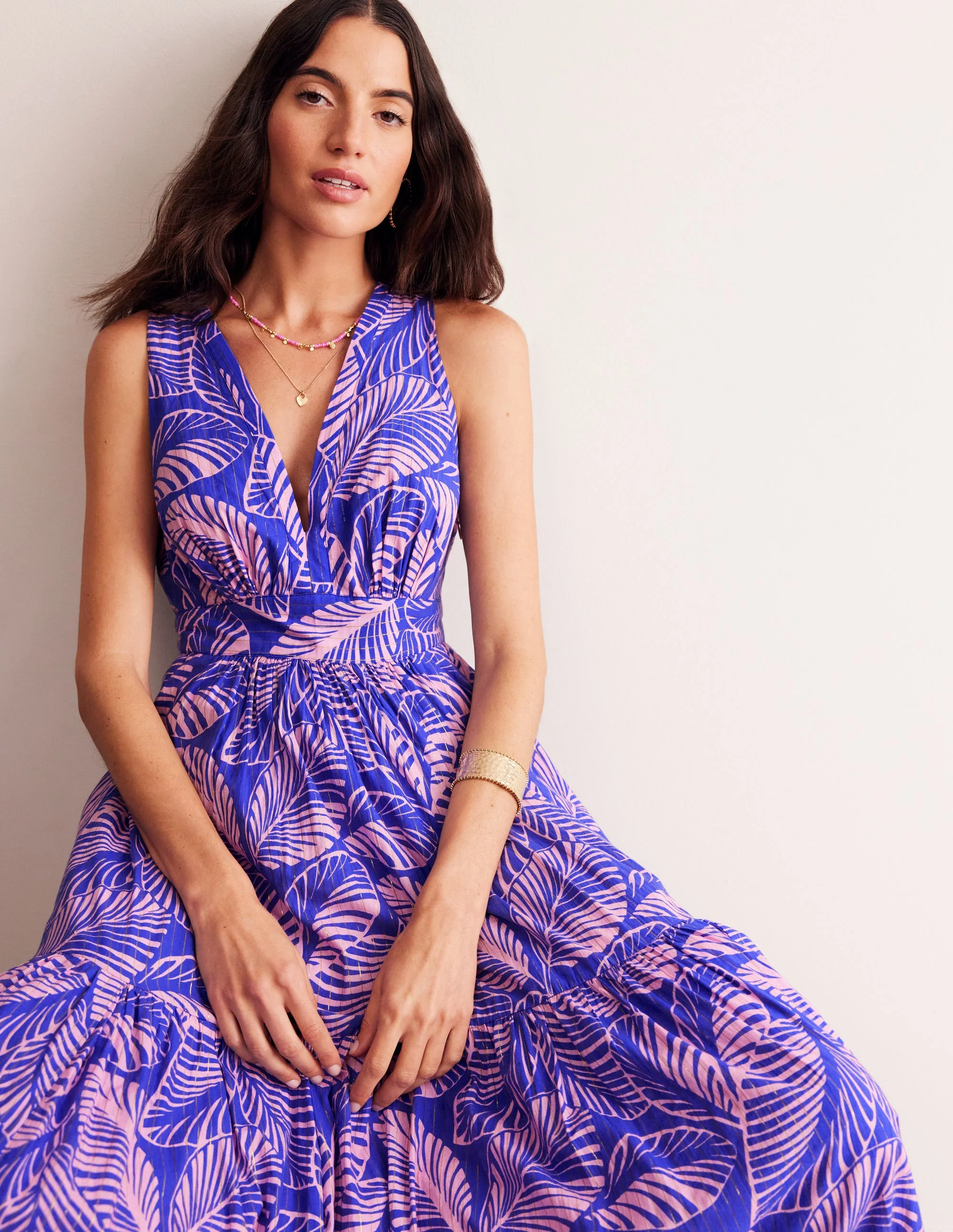 Serena Cotton Tie Maxi Dress-Surf The Web, Calathea Leaf - Image 4