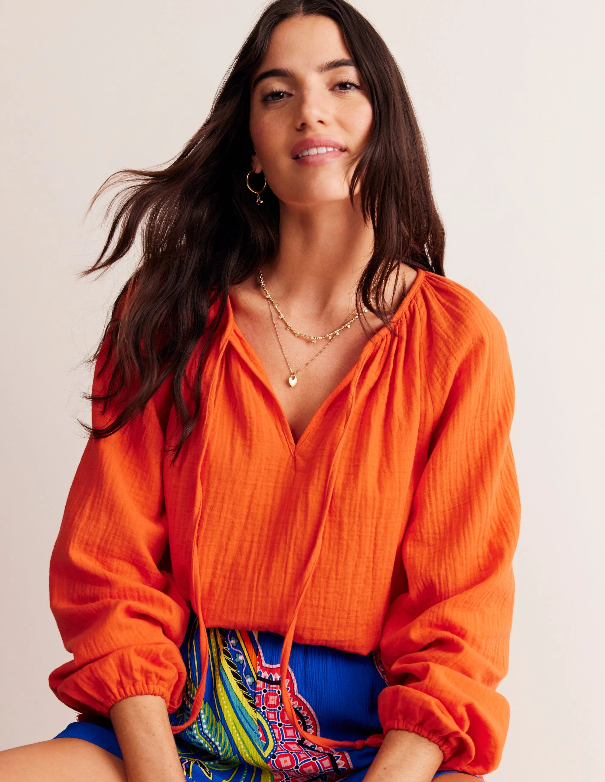 Serena Double Cloth Blouse-Mandarin Orange