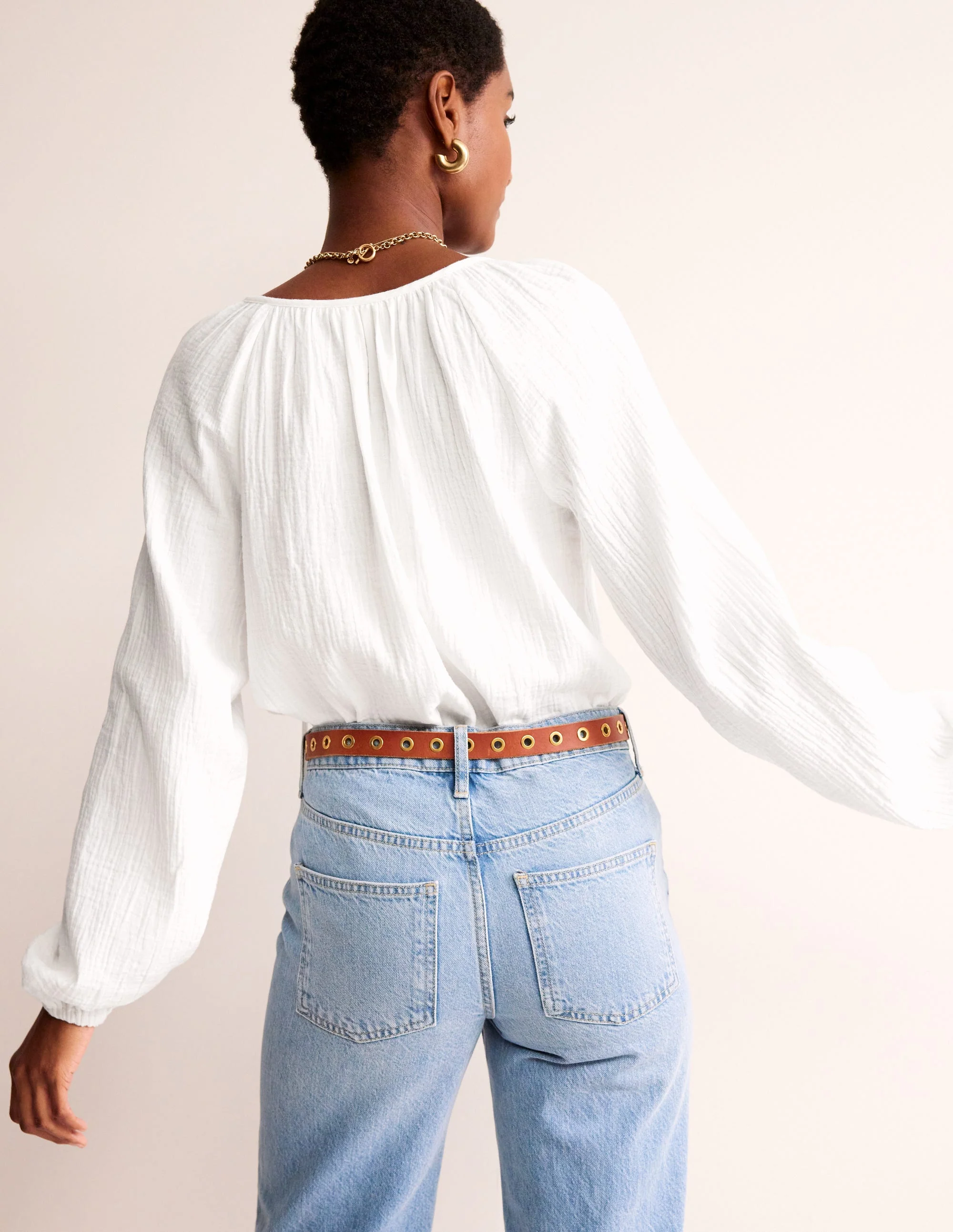 Serena Double Cloth Blouse-White - Image 3