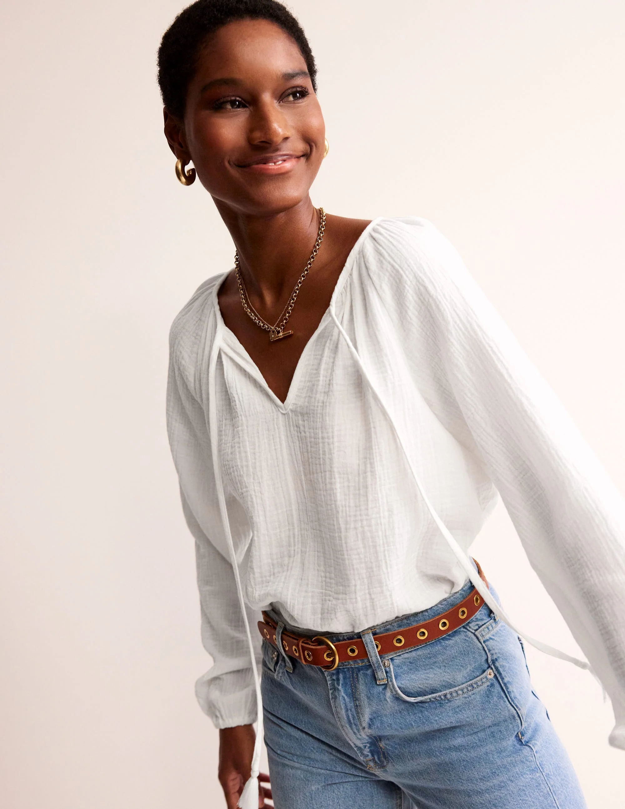 Serena Double Cloth Blouse-White - Image 4