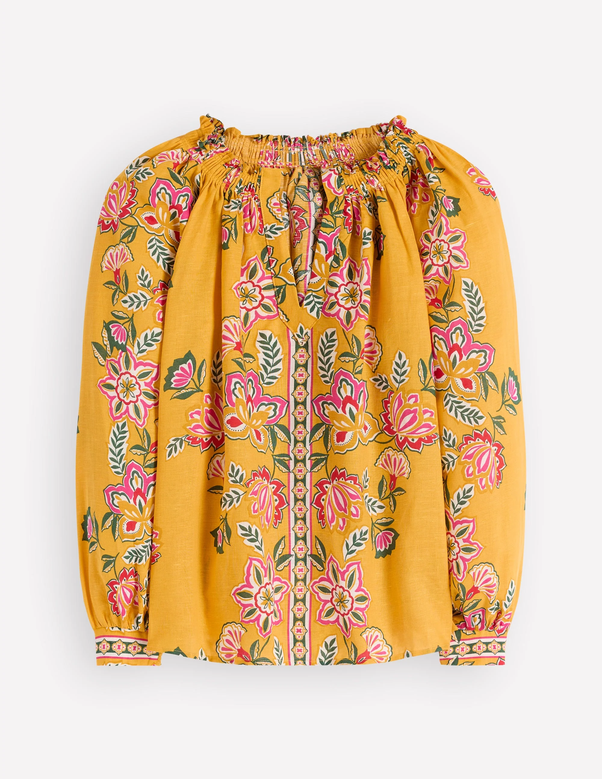 Serena Pleat Neck Linen Top-Marigold, Blossom Elegance - Image 6