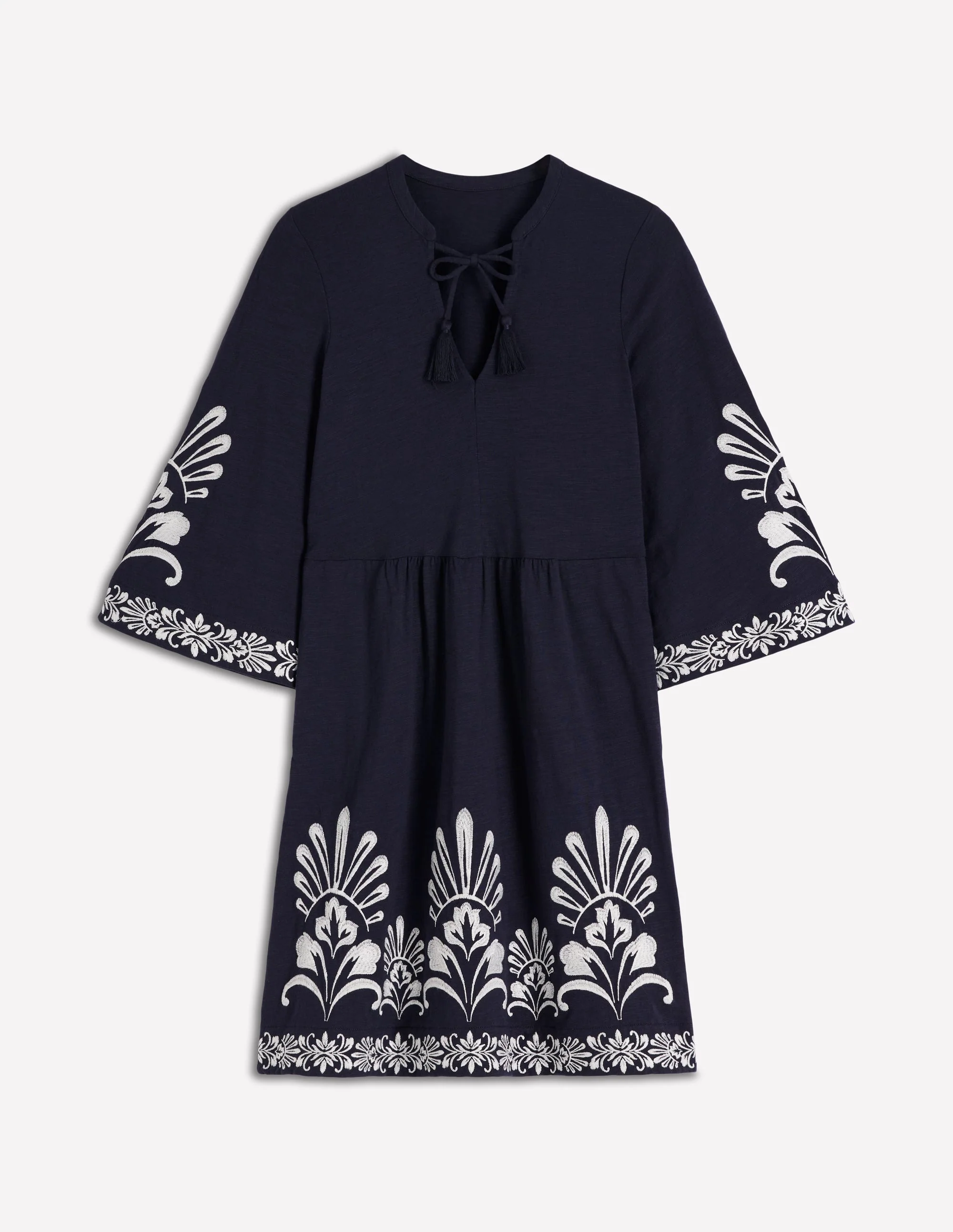 Short Kaftan Jersey Dress-Navy Embroidered - Image 5