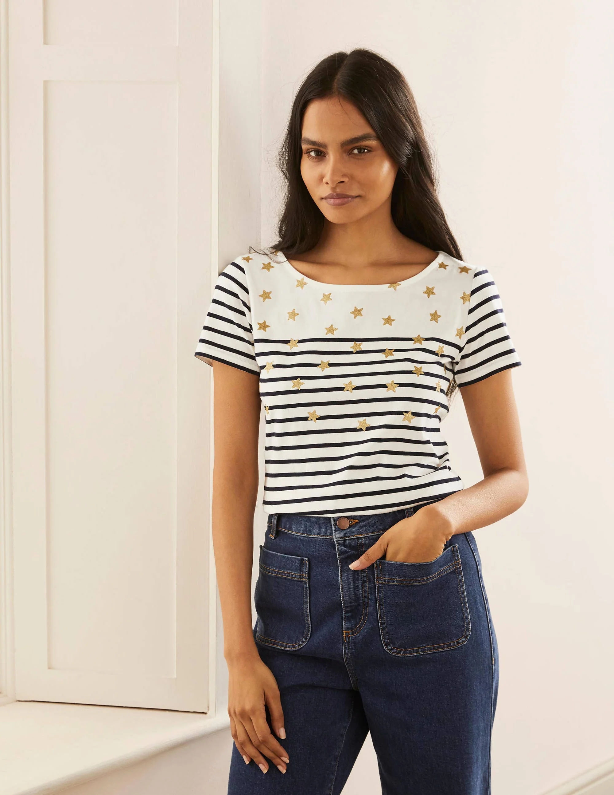Short Sleeve Breton T-Shirt-Star Scatter Placement
