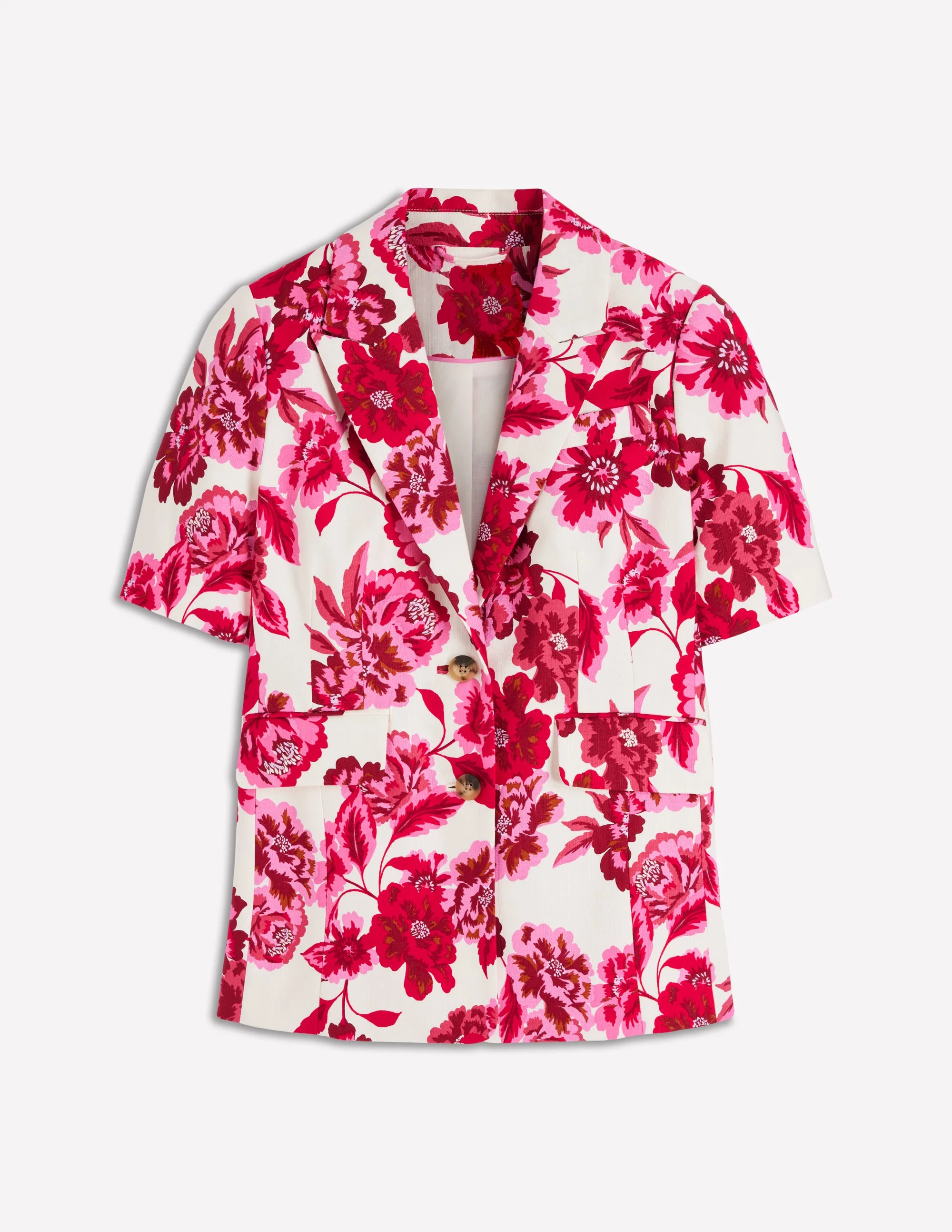 Short Sleeve Cotton Blazer-Sangria Sunset, Floral Print - Image 8