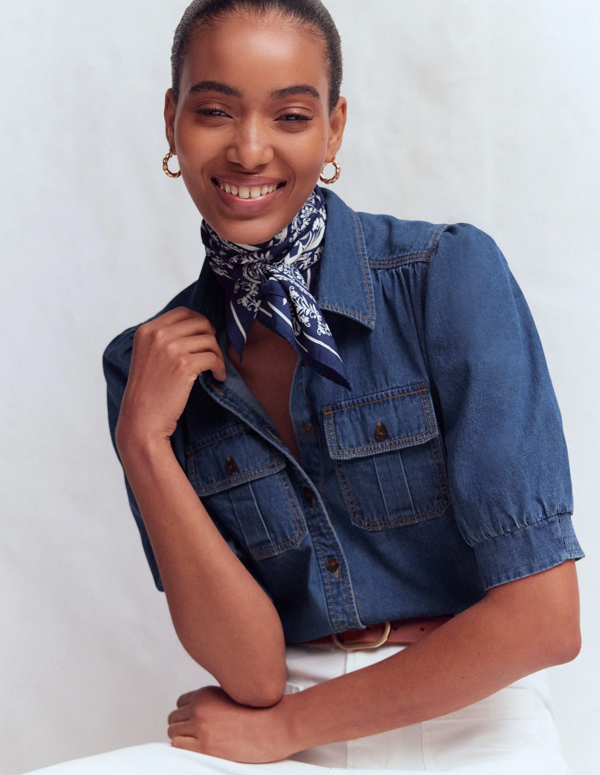 Short Sleeve Denim Top-Light Vintage - Image 6