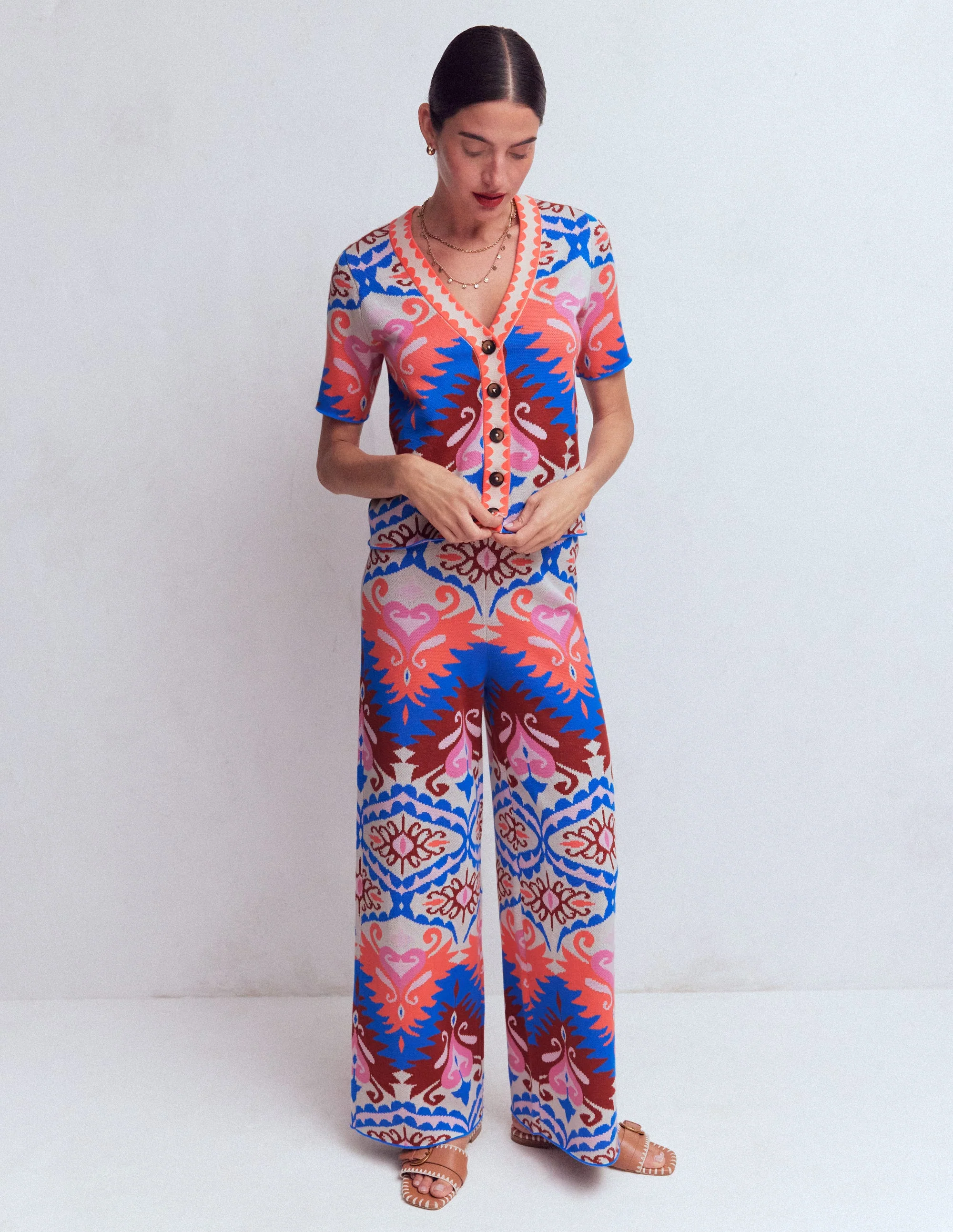 Short Sleeve Jacquard Cardigan-Aztec - Image 4