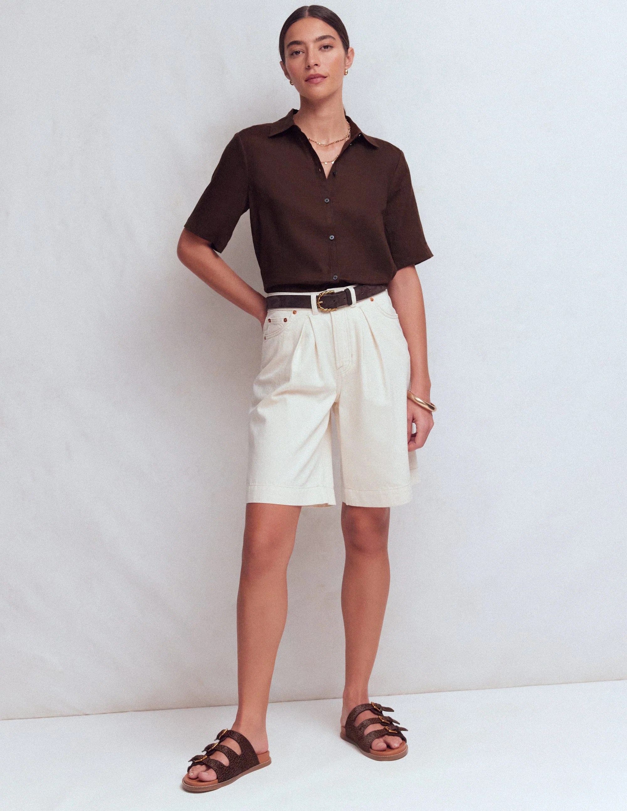 Short Sleeve Linen Shirt-Bitter Chocolate - Image 4