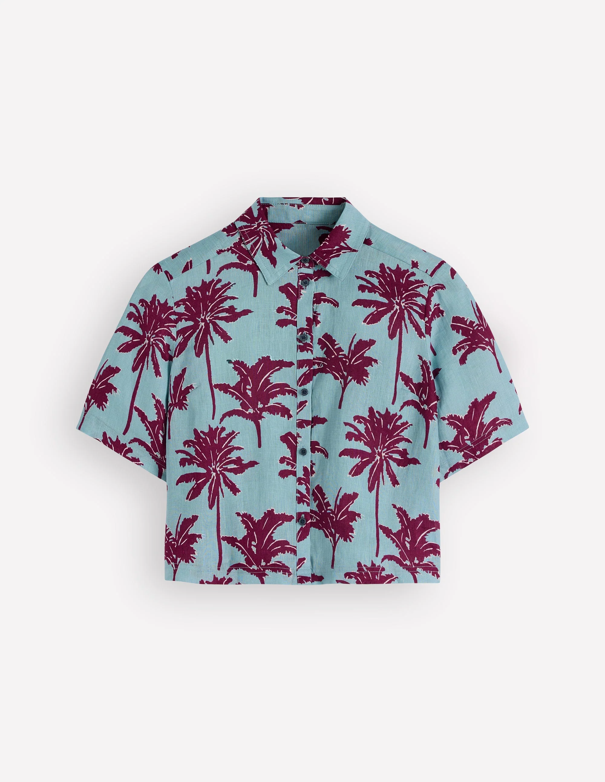 Short Sleeve Linen Shirt-Seamist Blue, Palm Paradise - Image 8