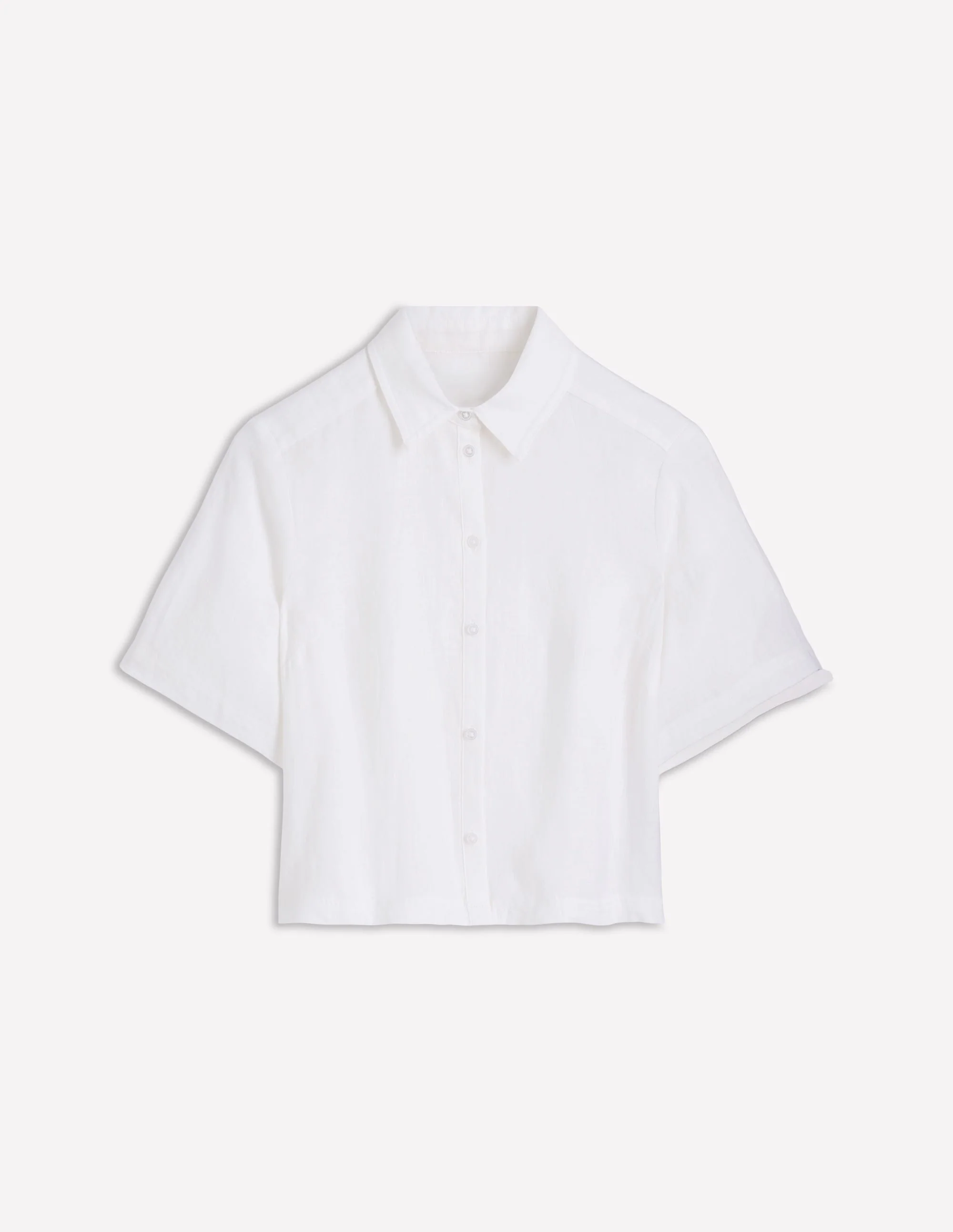 Short Sleeve Linen Shirt-White - Image 6