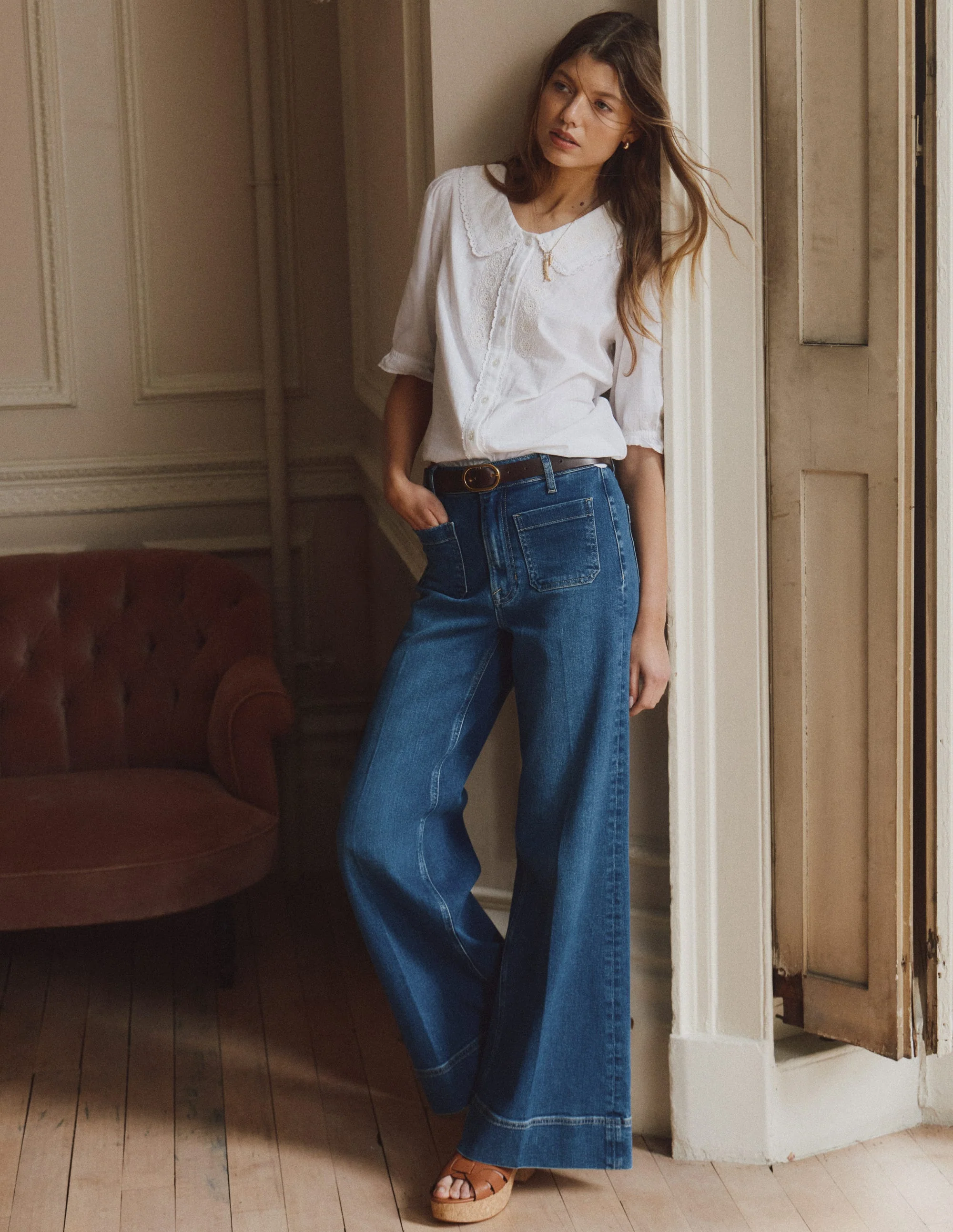 Short Sleeve Pretty Collar Top-White - Image 6