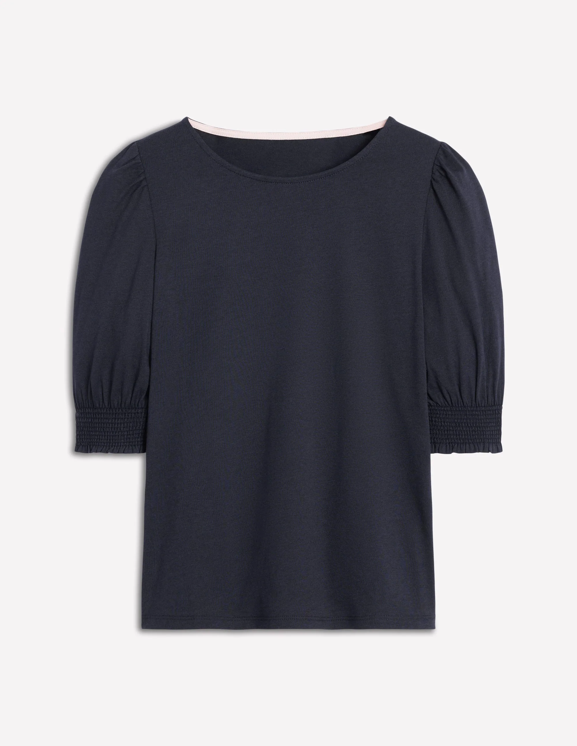 Short Sleeve Smocked Cuff Top-Navy - Image 4