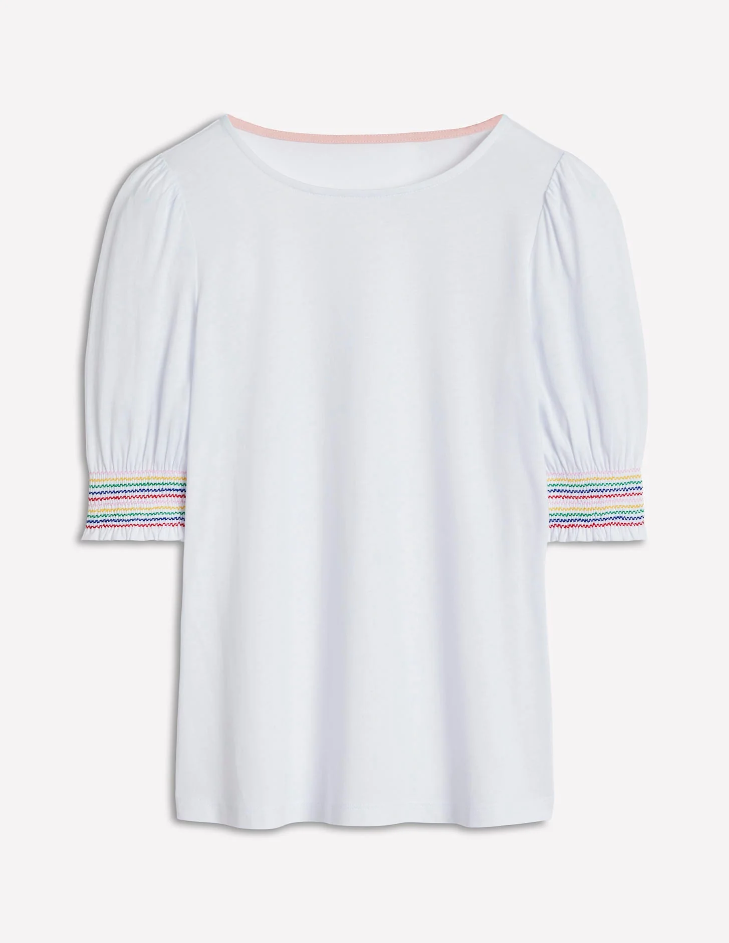 Short Sleeve Smocked Cuff Top-White - Image 5