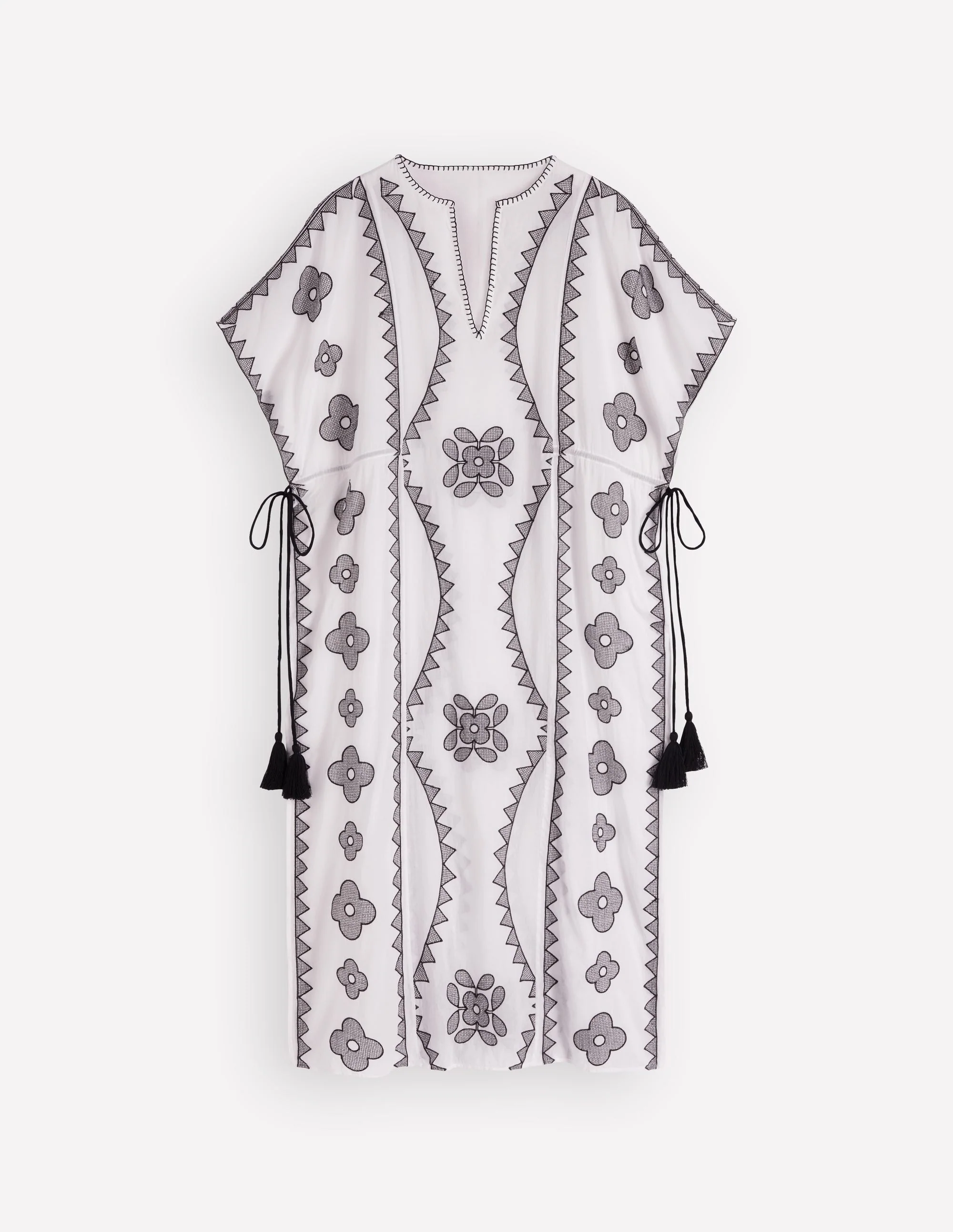 Side Tie Kaftan Dress-White Black Embroidered - Image 6