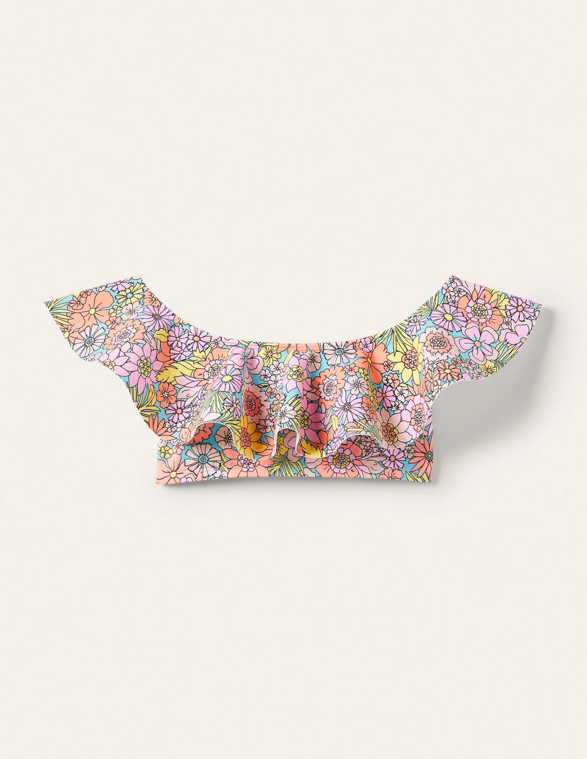 Siena Ruffle Bardot Bikini Top-Bonbon, Bloom Garden - Image 13