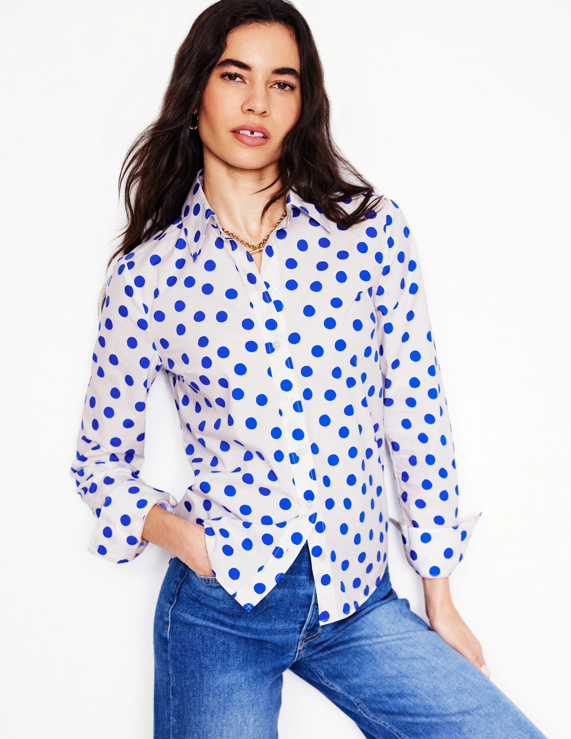 Sienna Cotton Shirt-Ivory, Blue Abstract Dot - Image 4