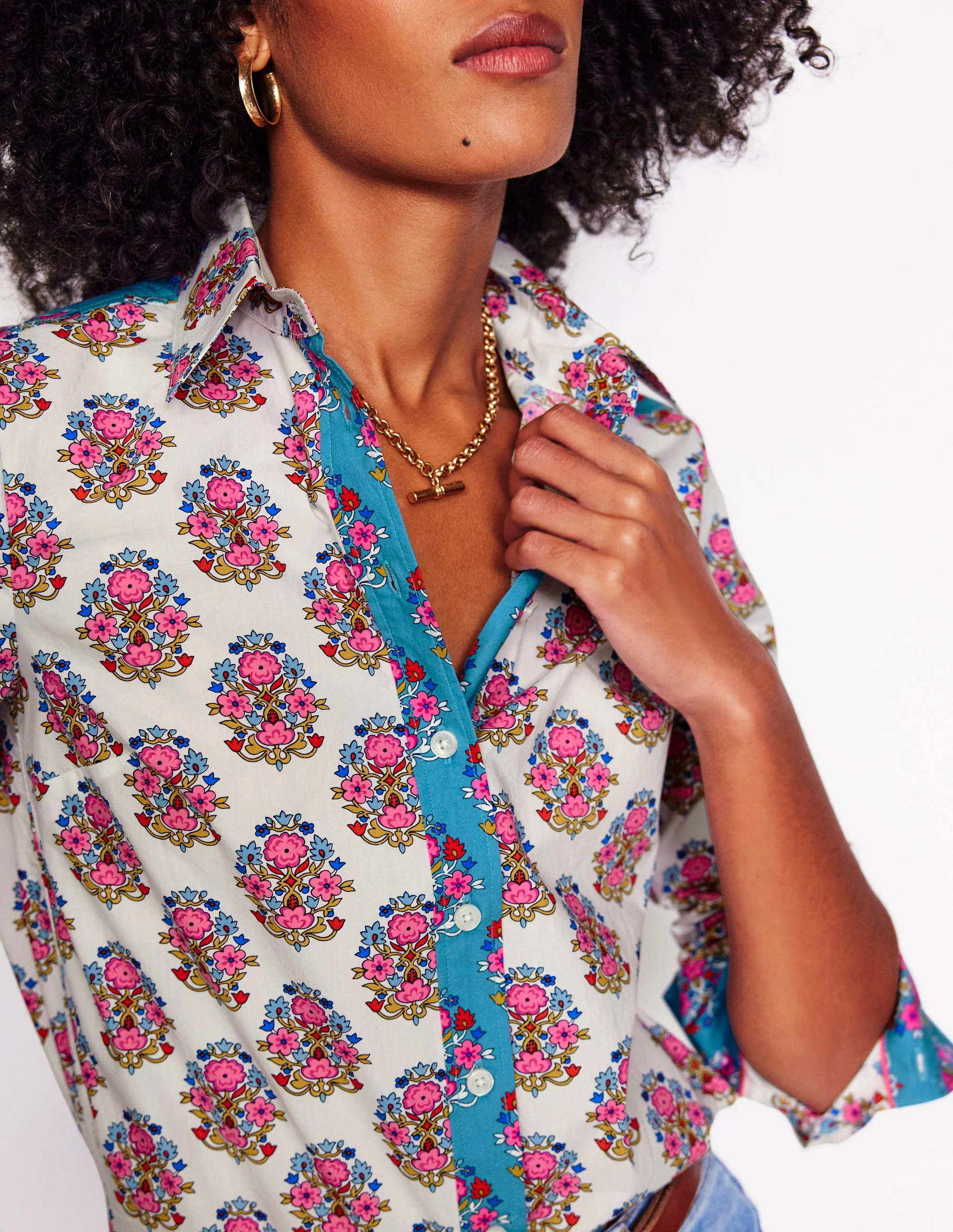 Sienna Cotton Shirt-Ivory, Wildflower Stamp - Image 2