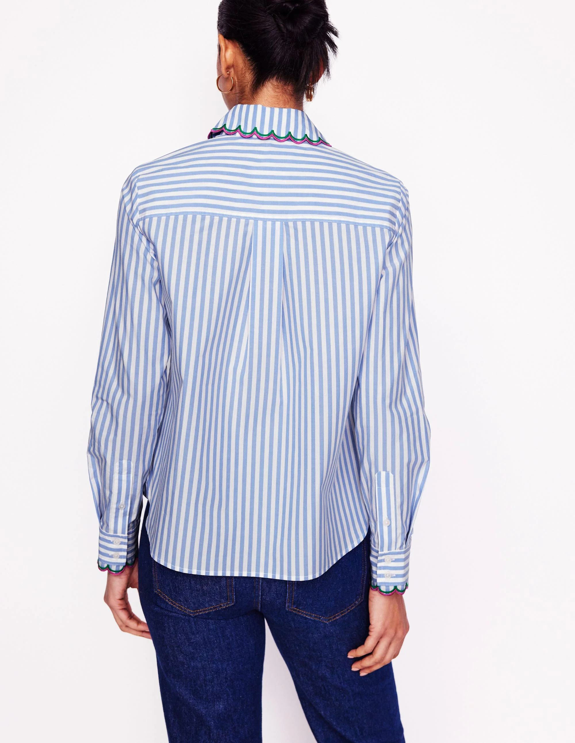 Sienna Interest Cotton Shirt-Multi, Blue and Ivory Stripe - Image 3