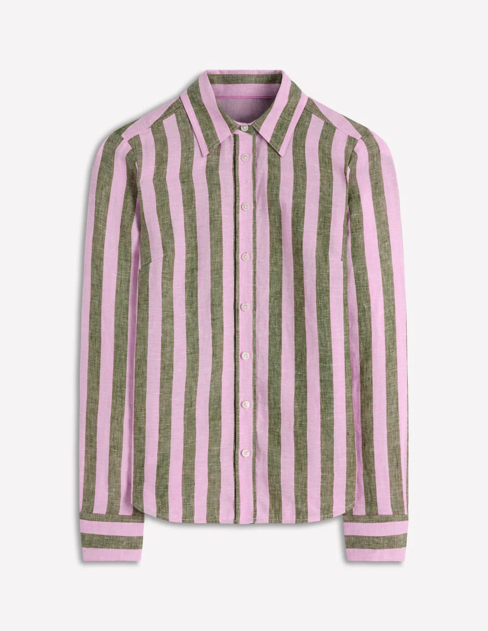 Sienna Linen Shirt-Green and Pink Stripe - Image 5