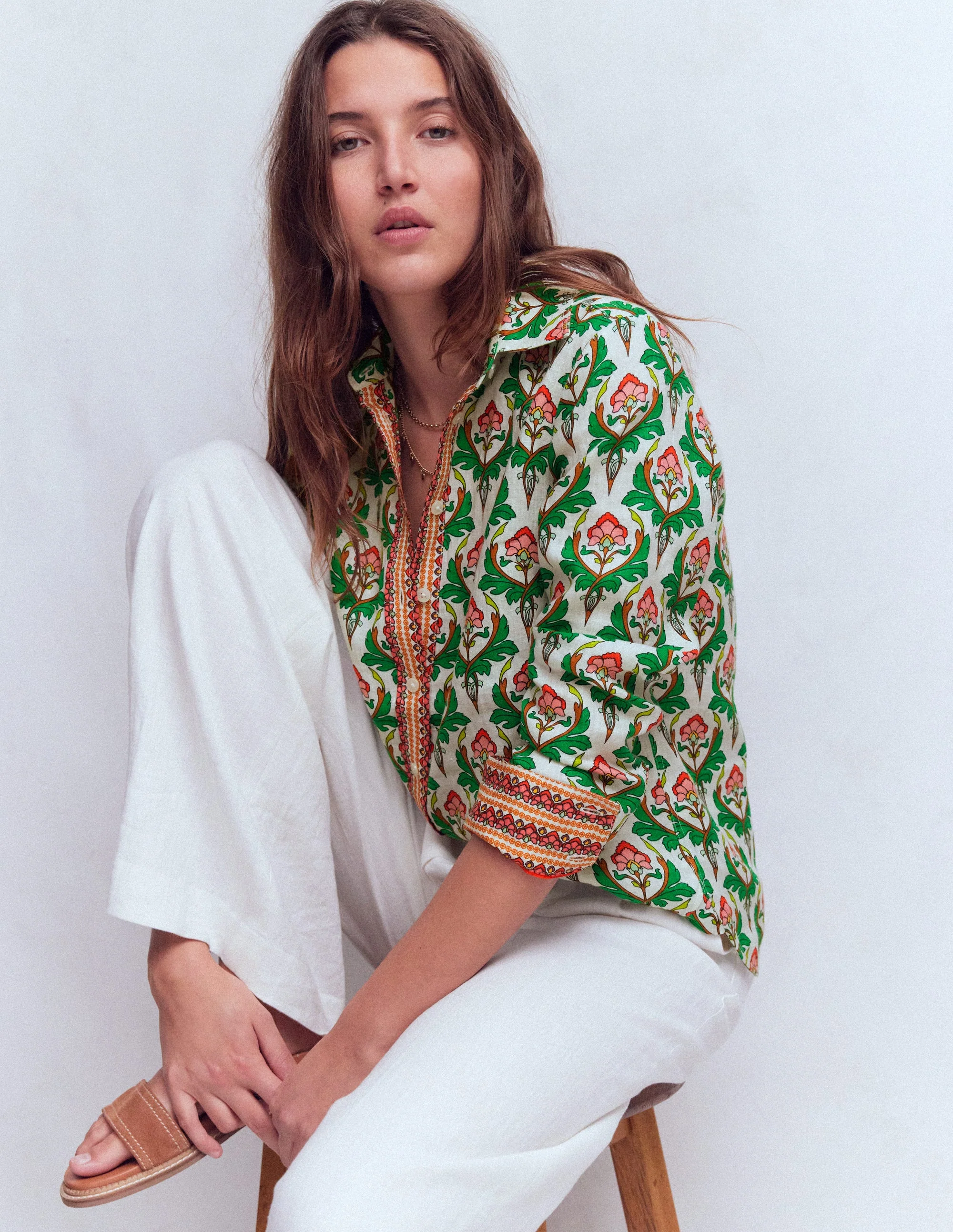 Sienna Linen Shirt-Multi, Ornamental Stamp