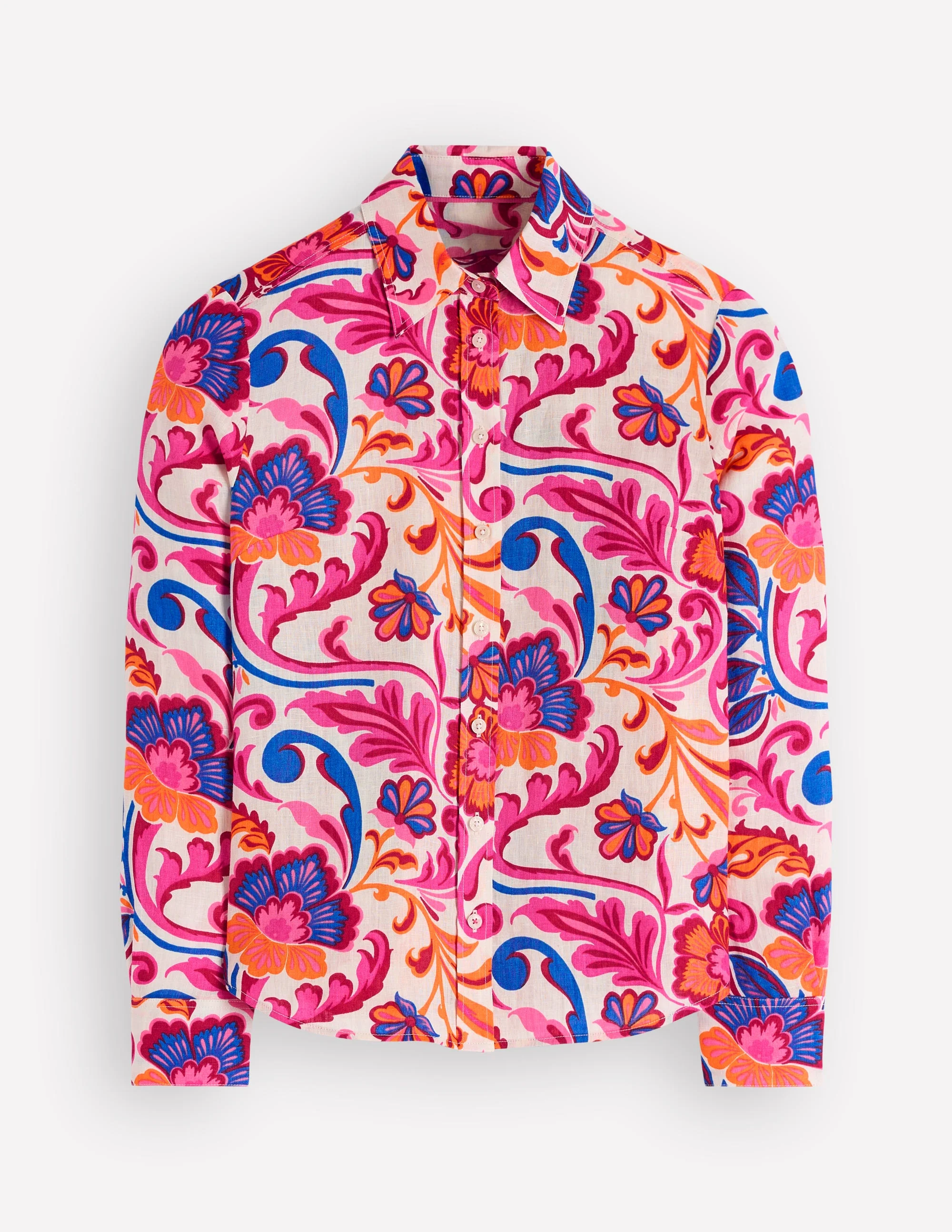 Sienna Linen Shirt-Pink Punch, Flourishing Meadow - Image 6