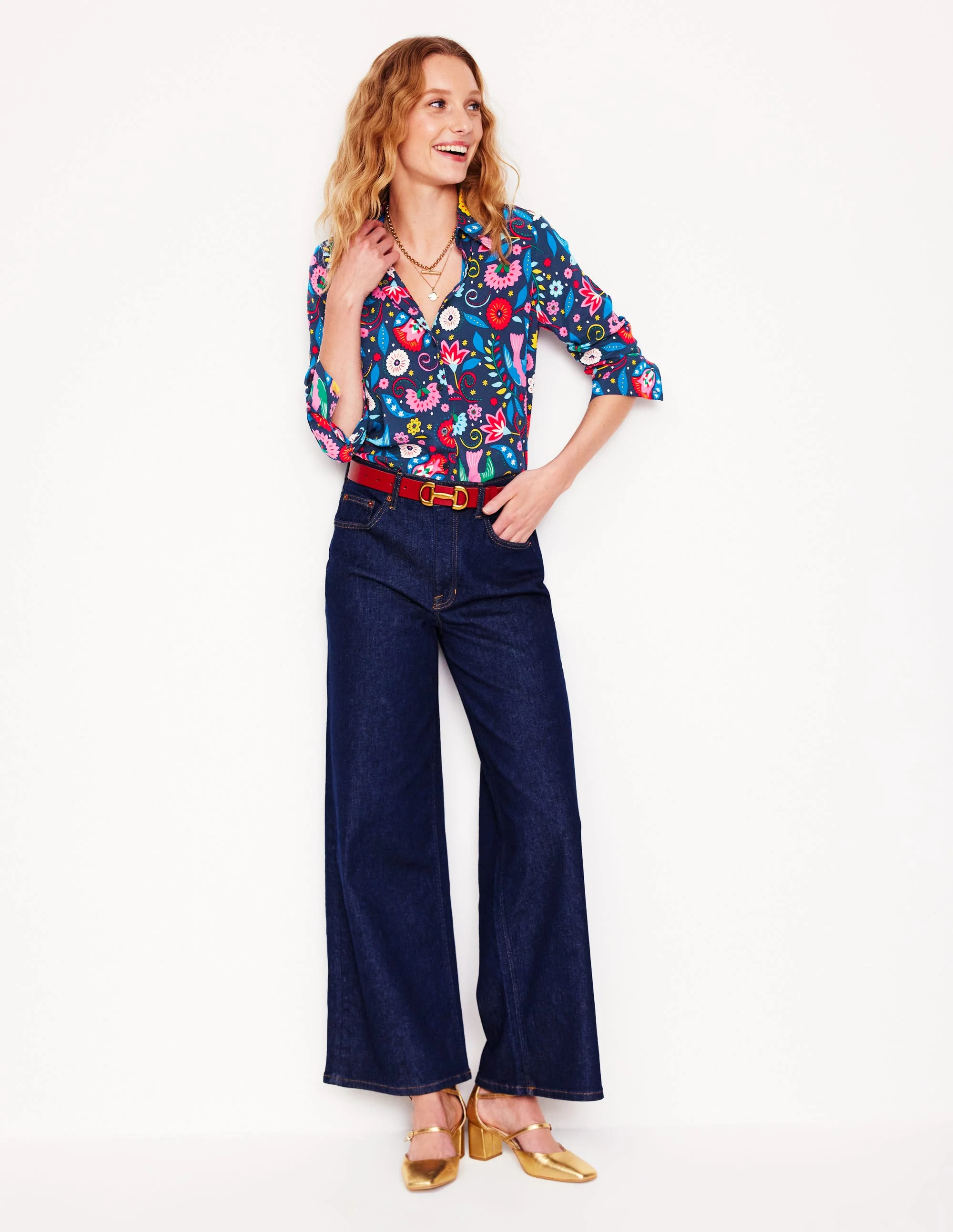 Sienna Silk Shirt-French Navy, Decorative Garden - Image 5