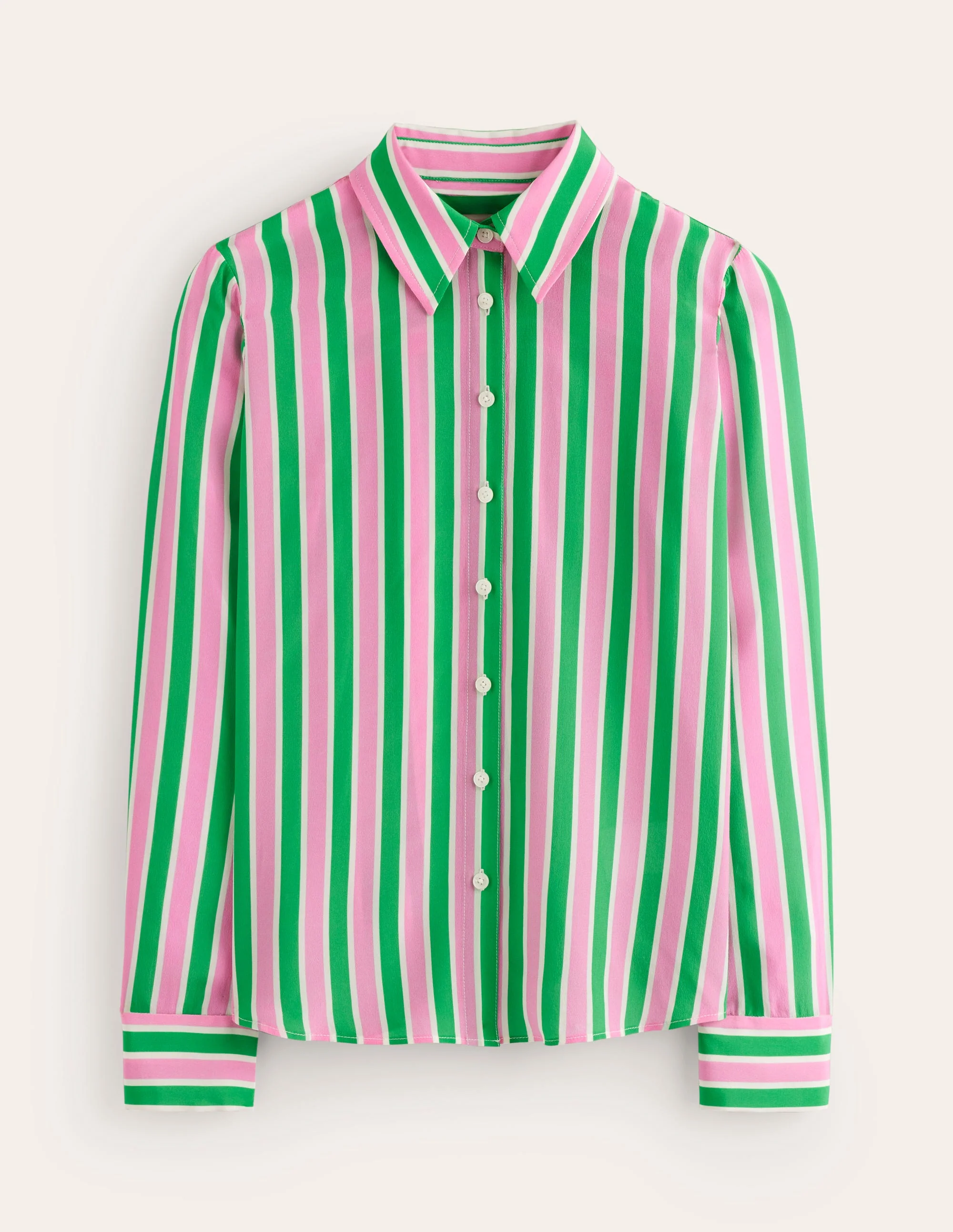 Sienna Silk Shirt-Mauve and Green Stripe - Image 5