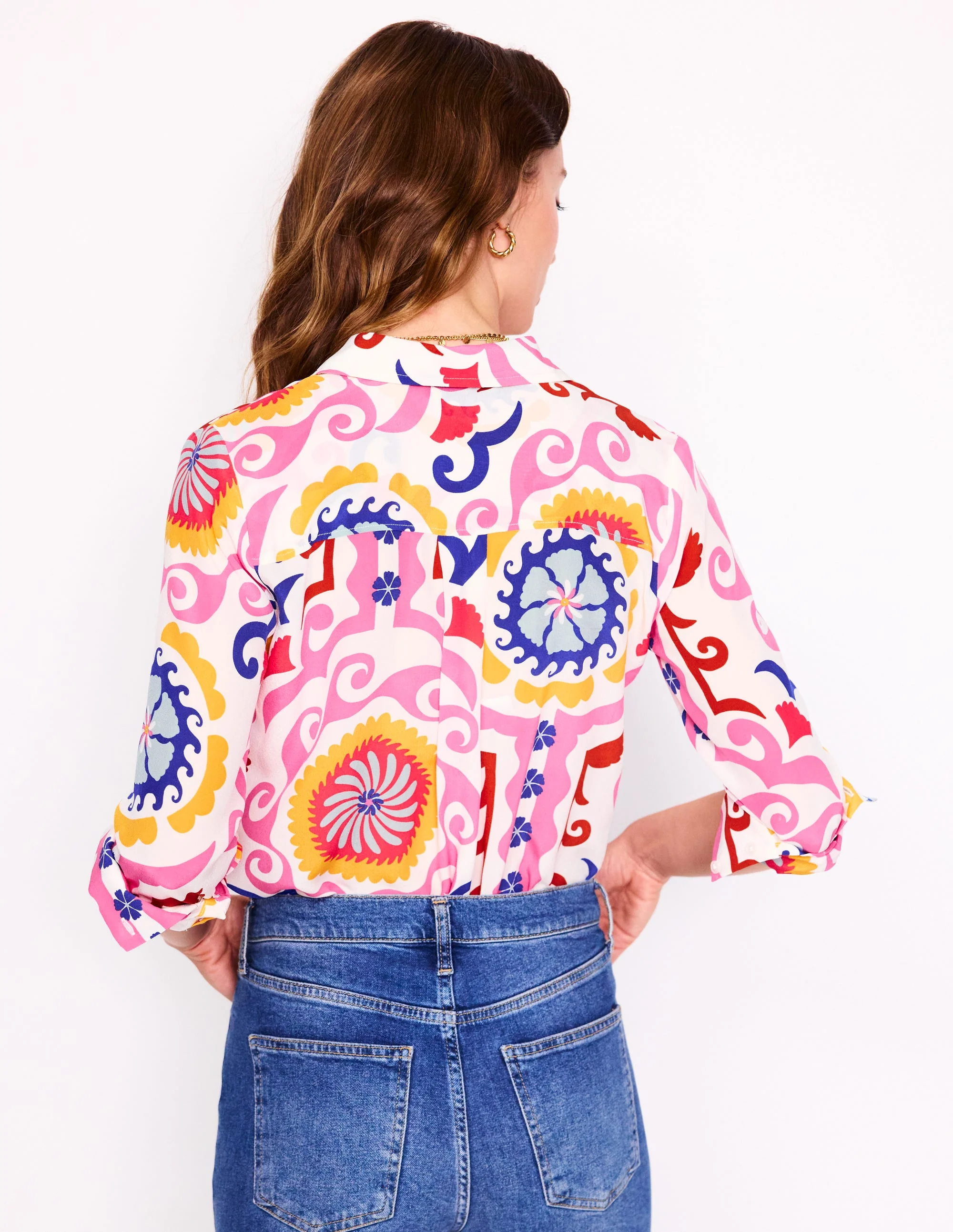 Sienna Silk Shirt-Multi, Ornamental Wave - Image 3