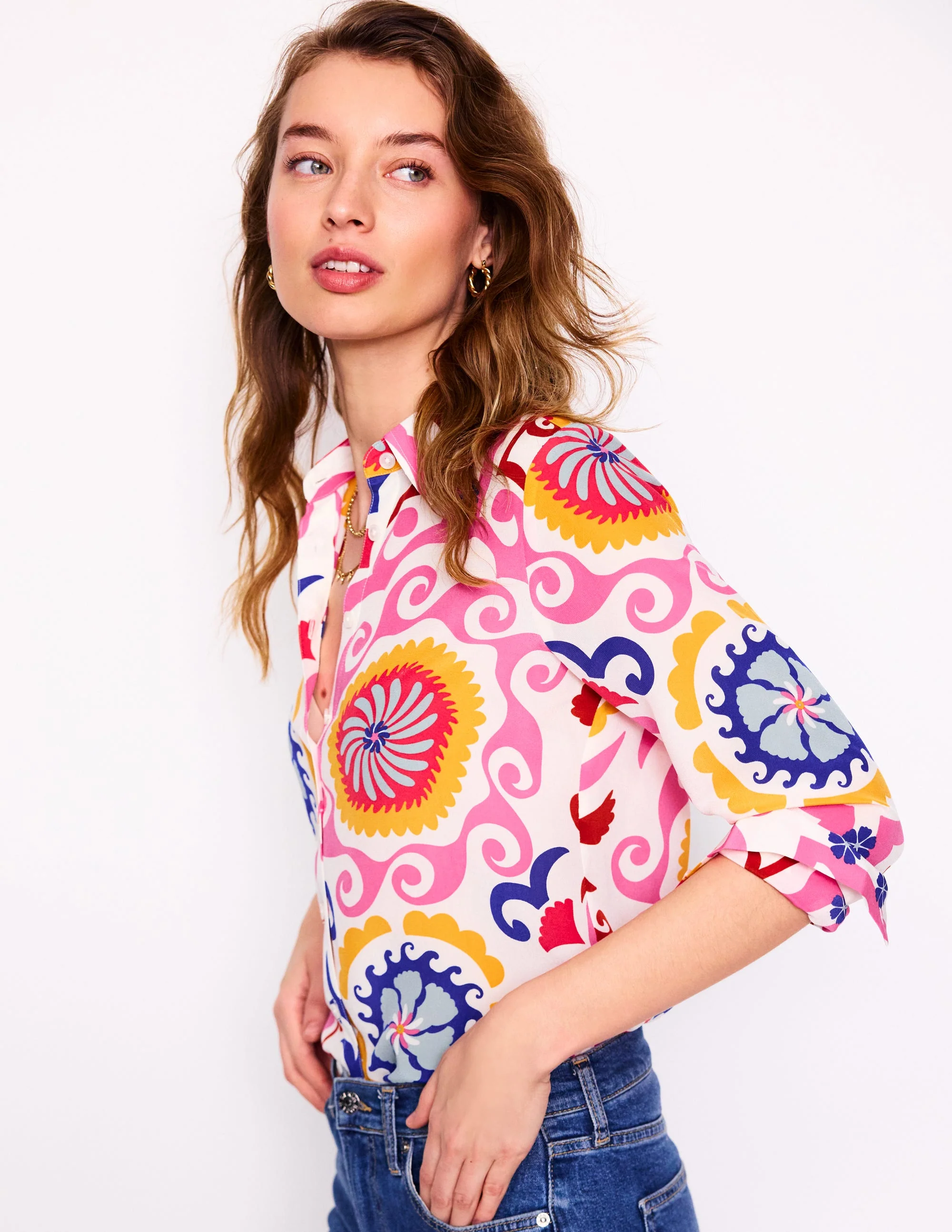 Sienna Silk Shirt-Multi, Ornamental Wave - Image 5