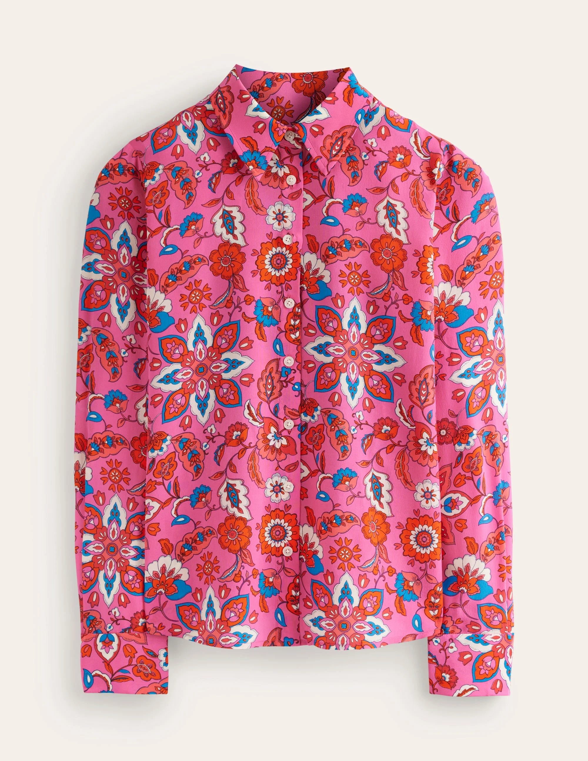 Sienna Silk Shirt-Pink, Botanical Wave - Image 6