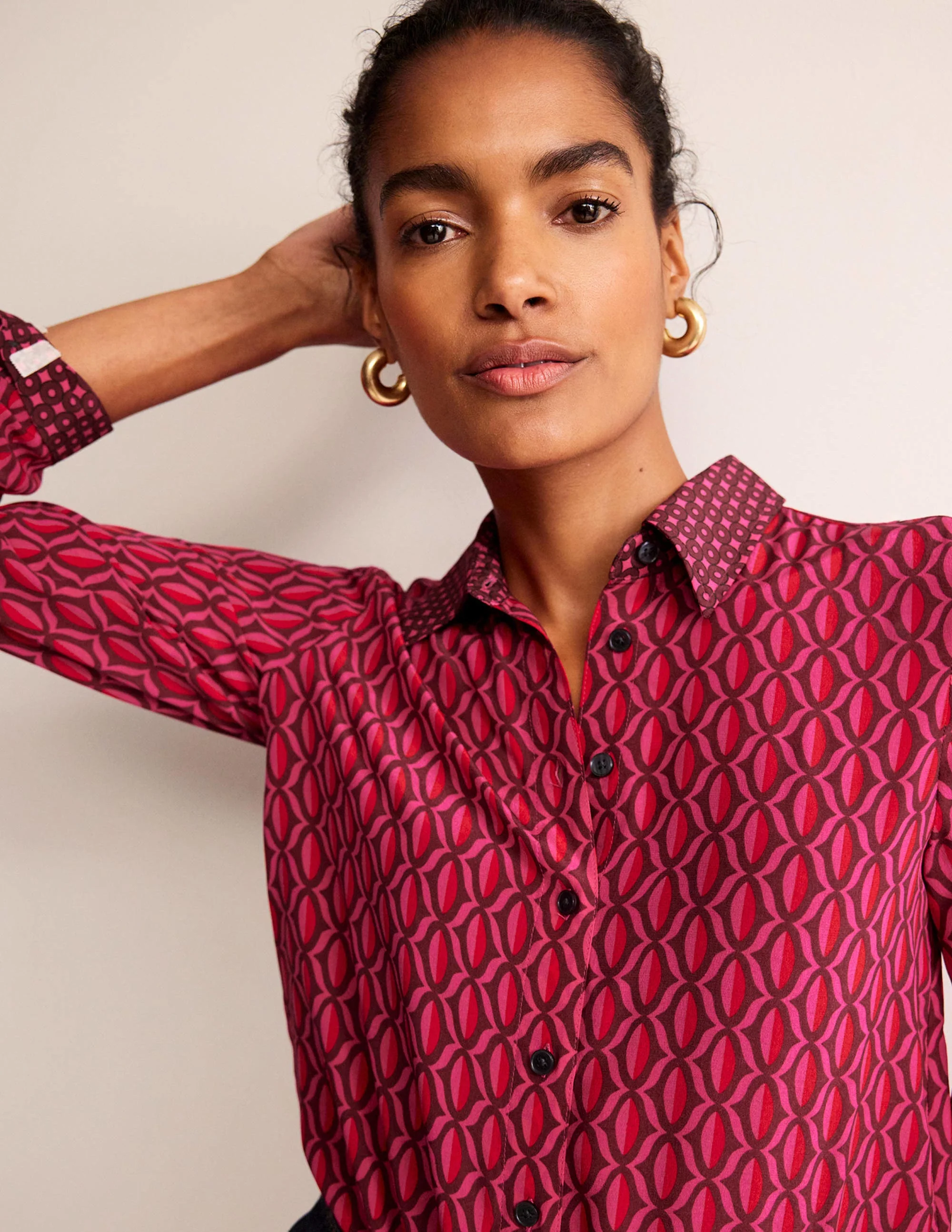 Sienna Silk Shirt-Vibrant Pink, Geo Valley - Image 2