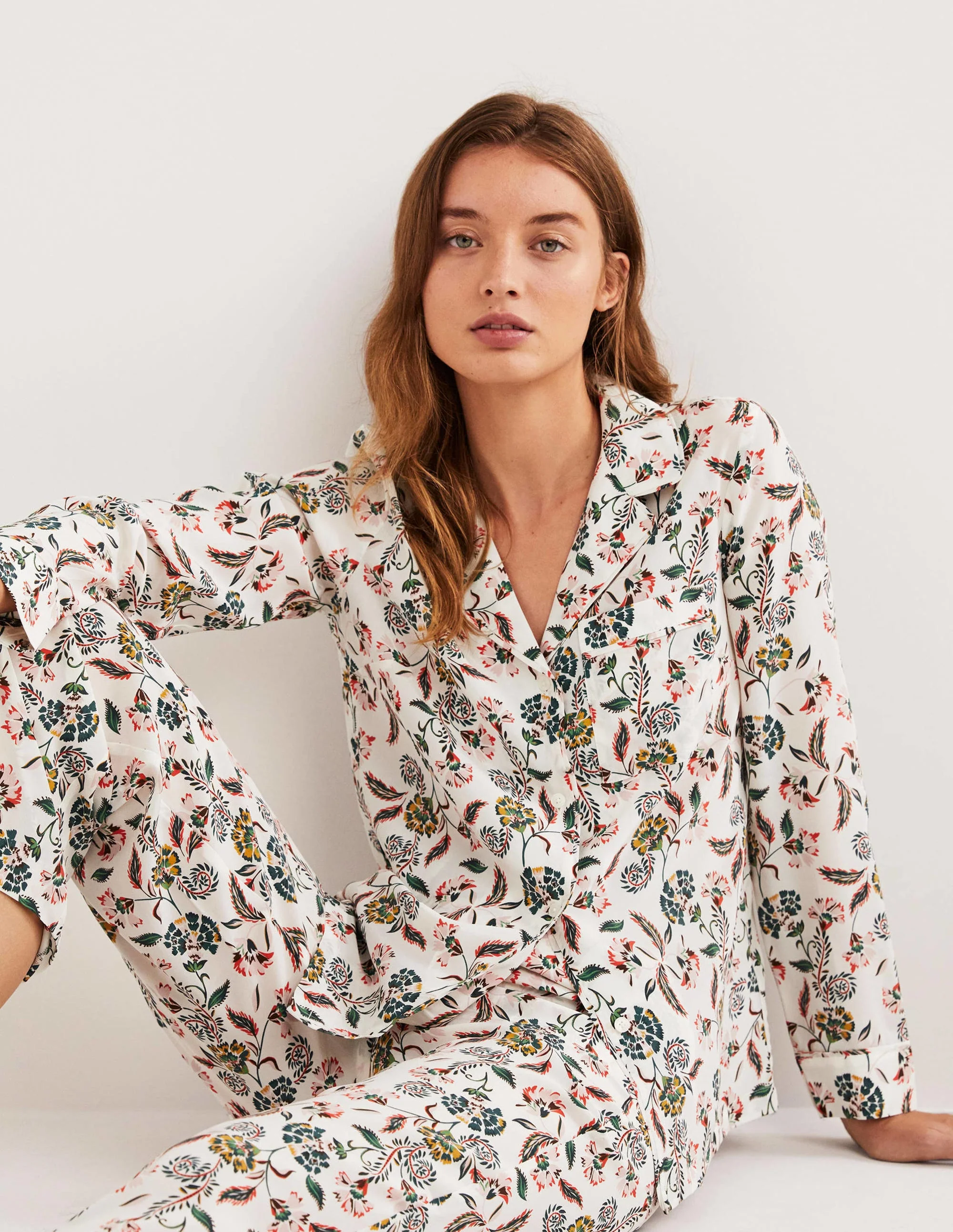 Silk Pajama Set-Ivory, Blossom Pome