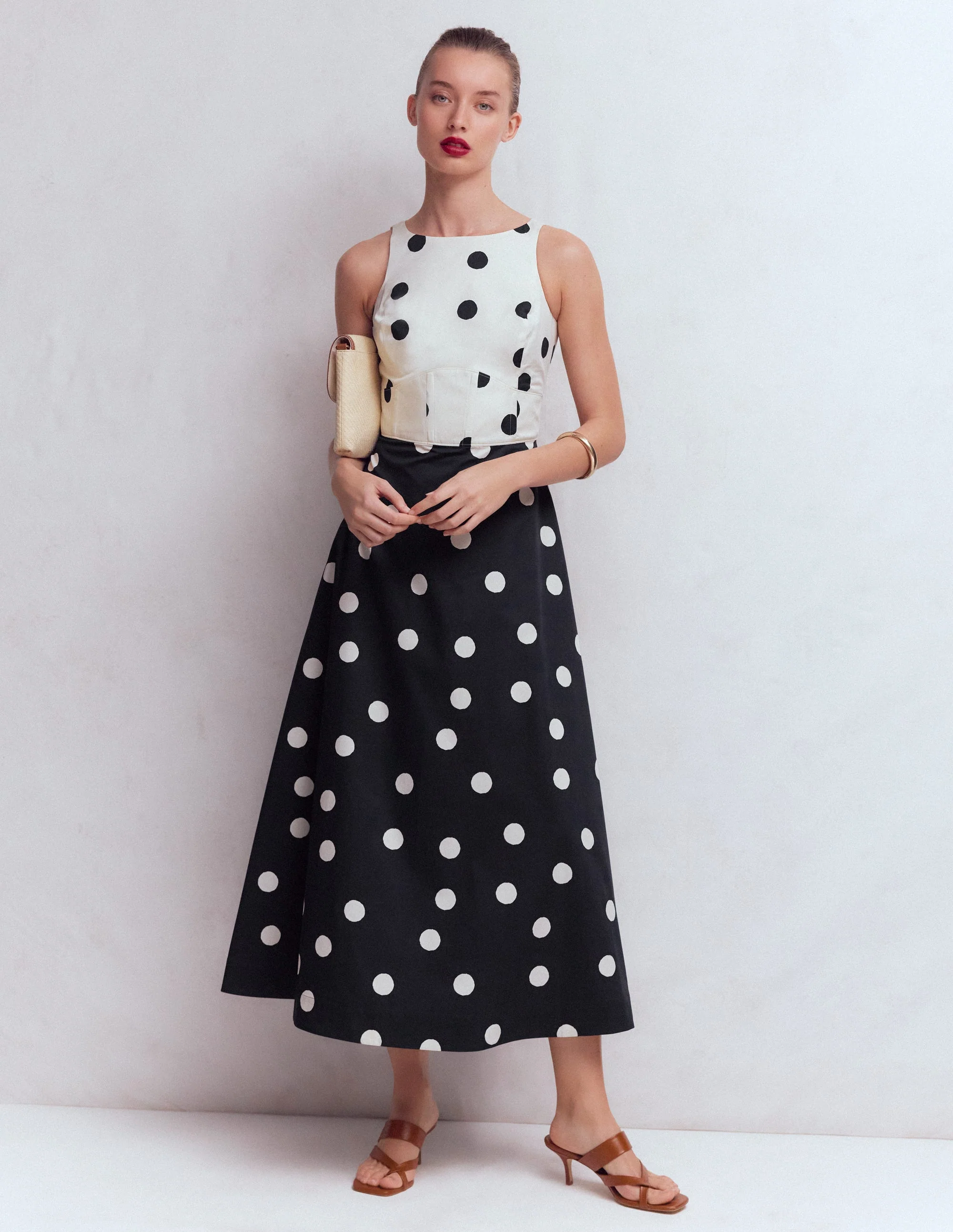 Silvia Boned Bodice Maxi Dress-French Navy Painted Spaced Dot