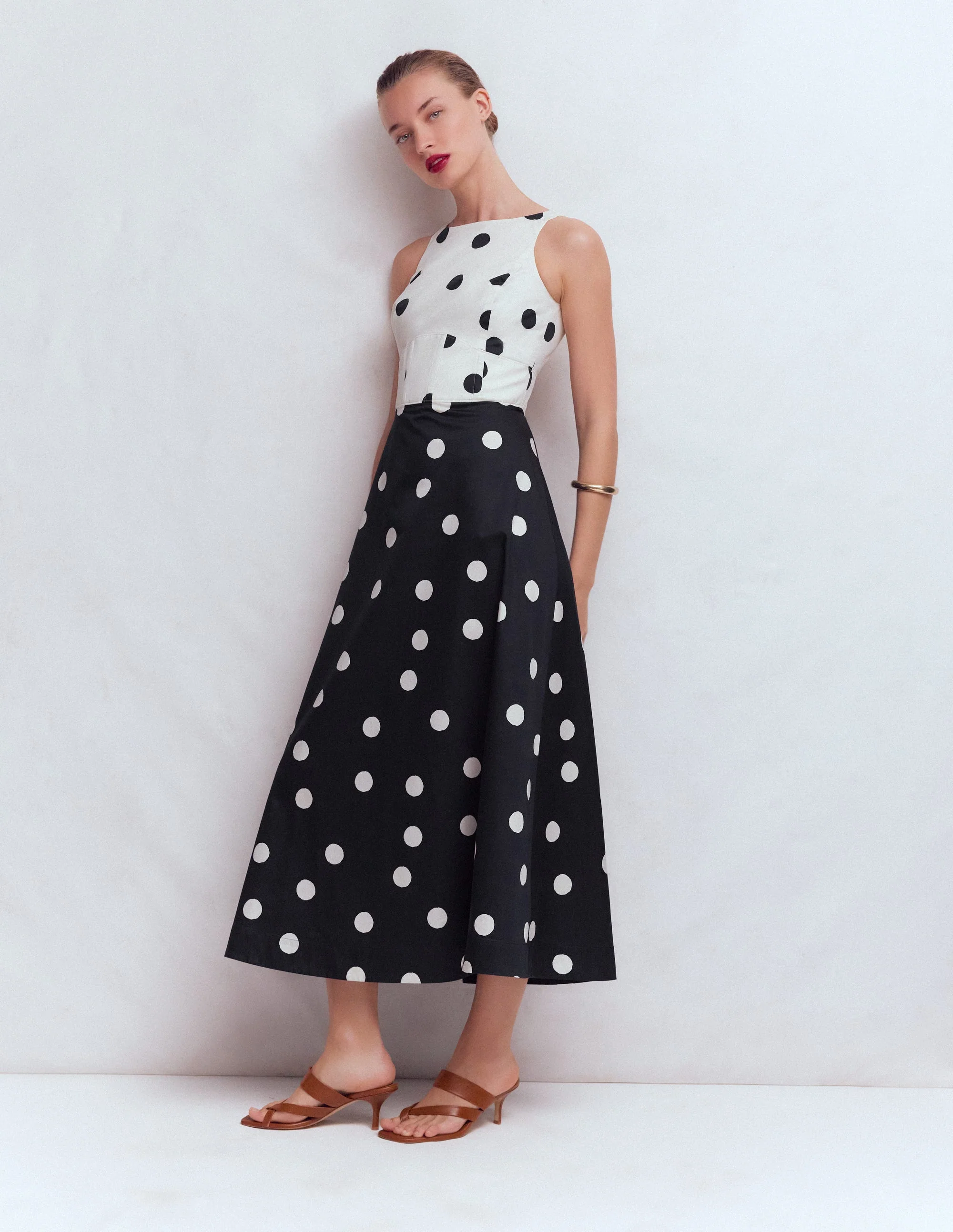 Silvia Boned Bodice Maxi Dress-French Navy Painted Spaced Dot - Image 4