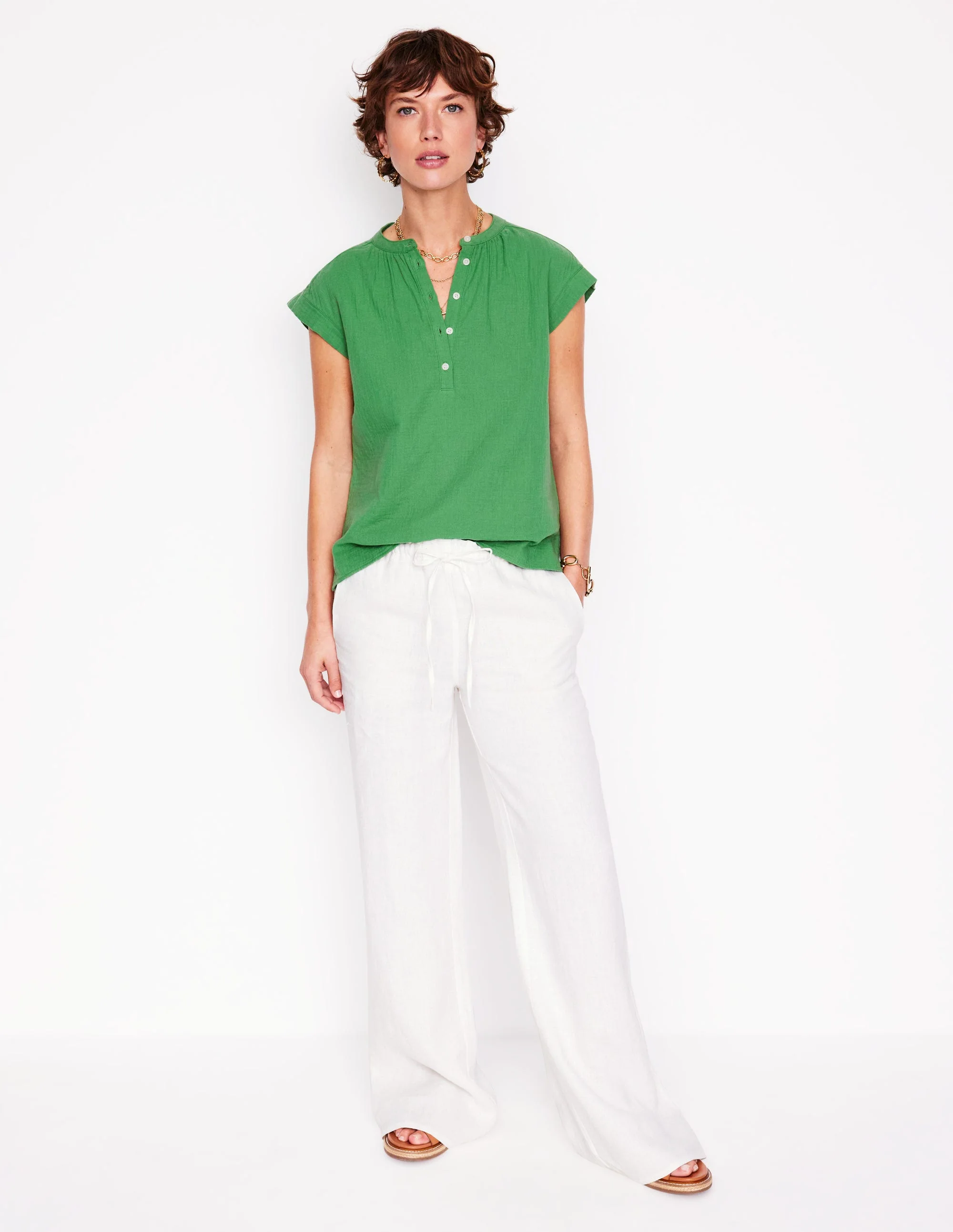 Sleeveless Double Cloth Top-Paradise Green - Image 4