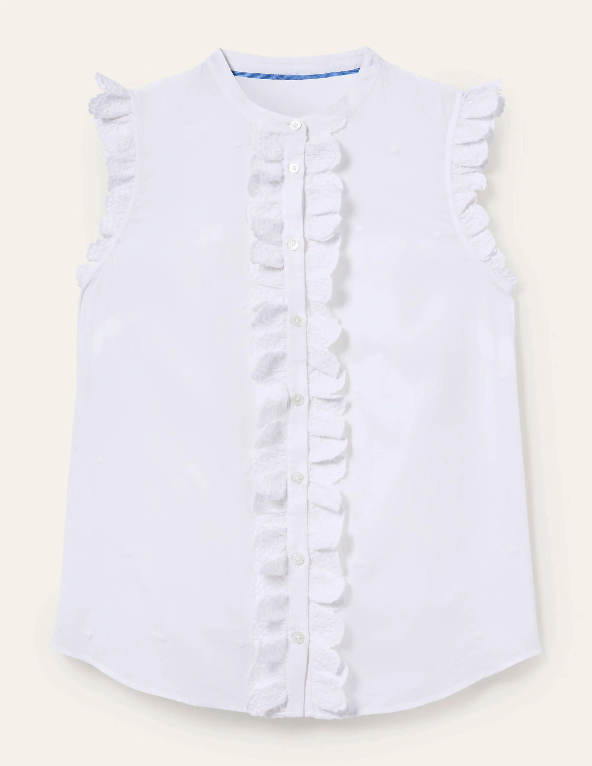 Sleeveless Embroidered Shirt-White - Image 5