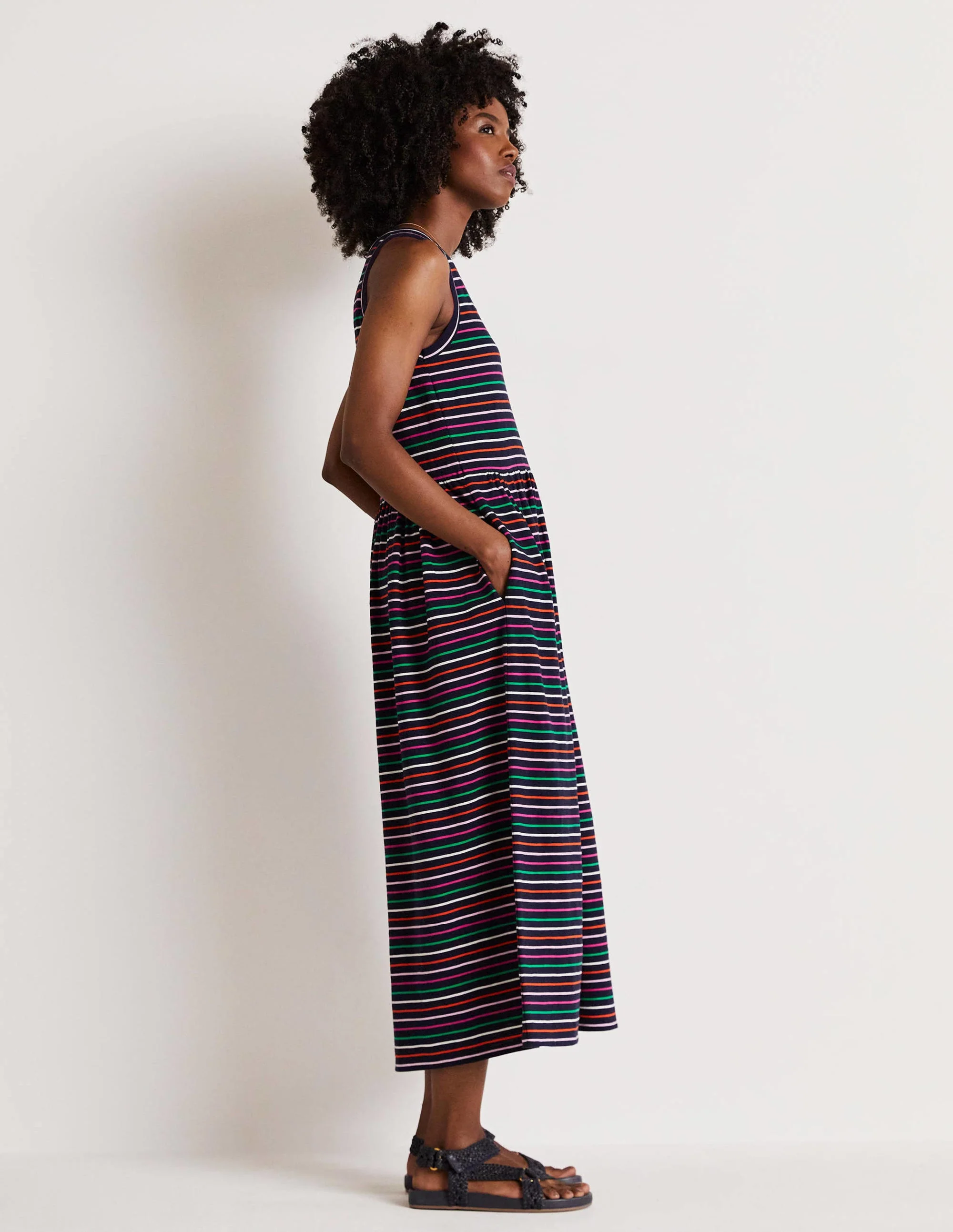 Sleeveless Jersey Midi Dress-Navy Multi Stripe - Image 9