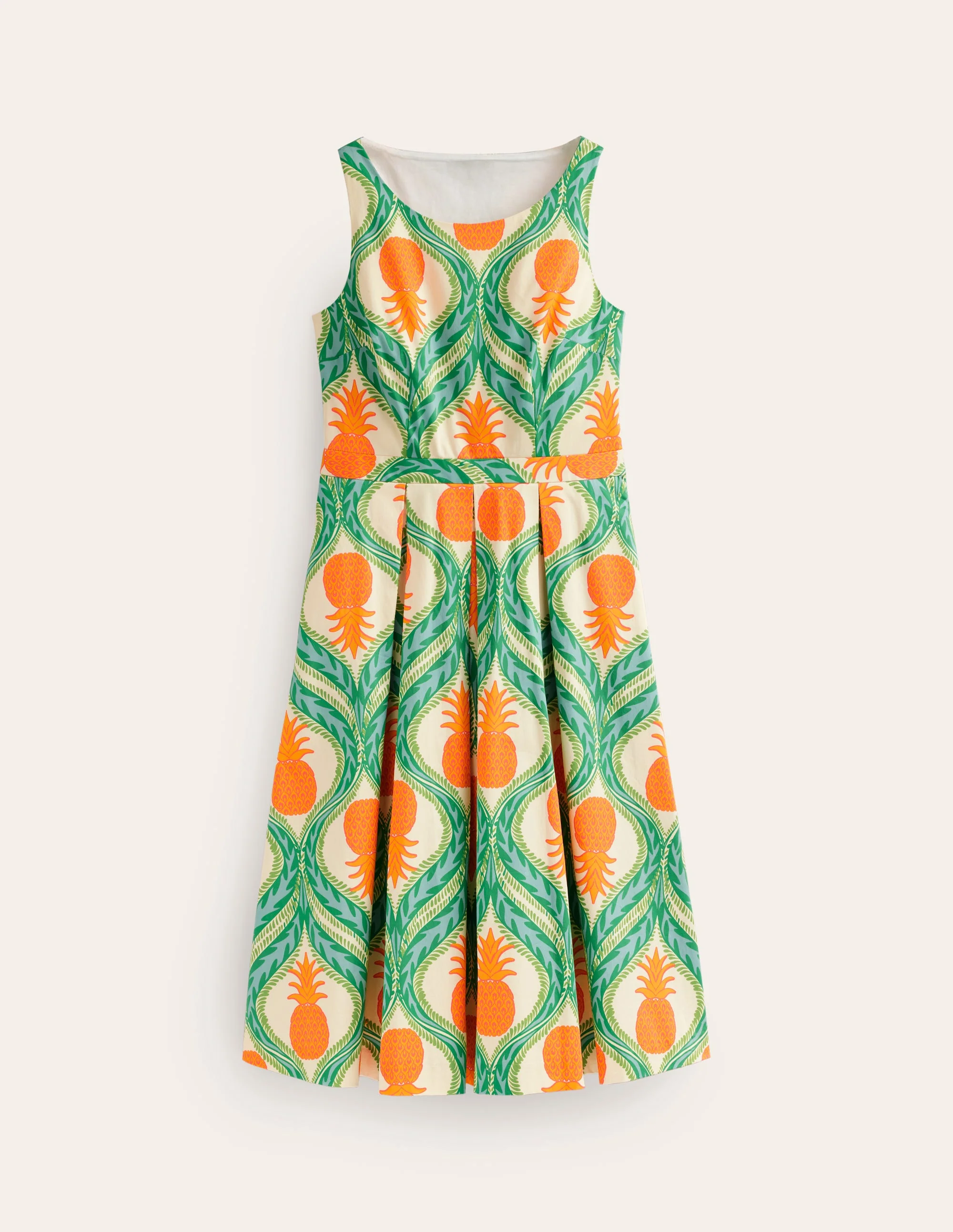 Sleeveless Pleat Midi Dress-Green Tambourine, Pineapple - Image 6