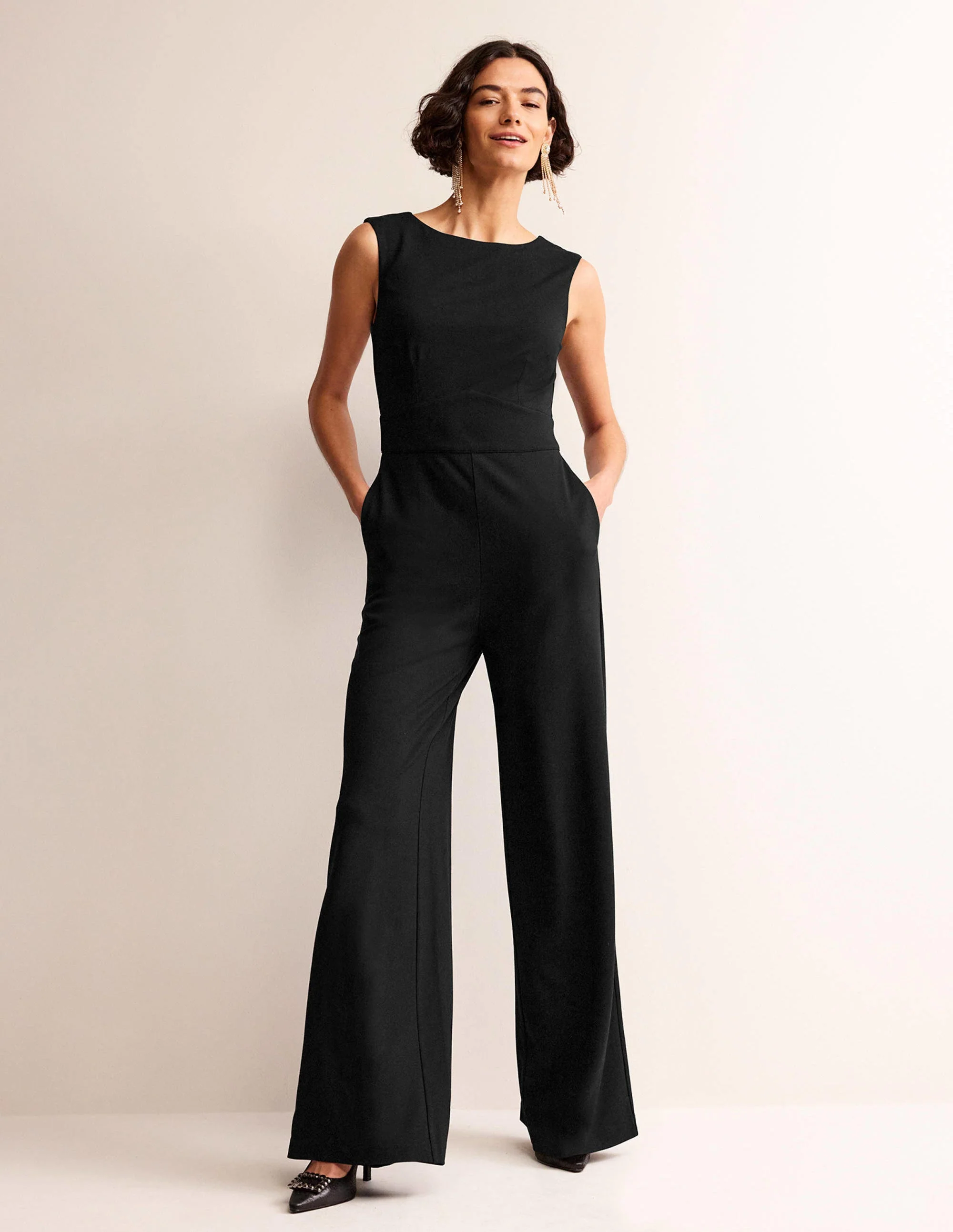 Sleeveless Ponte Jumpsuit-Black