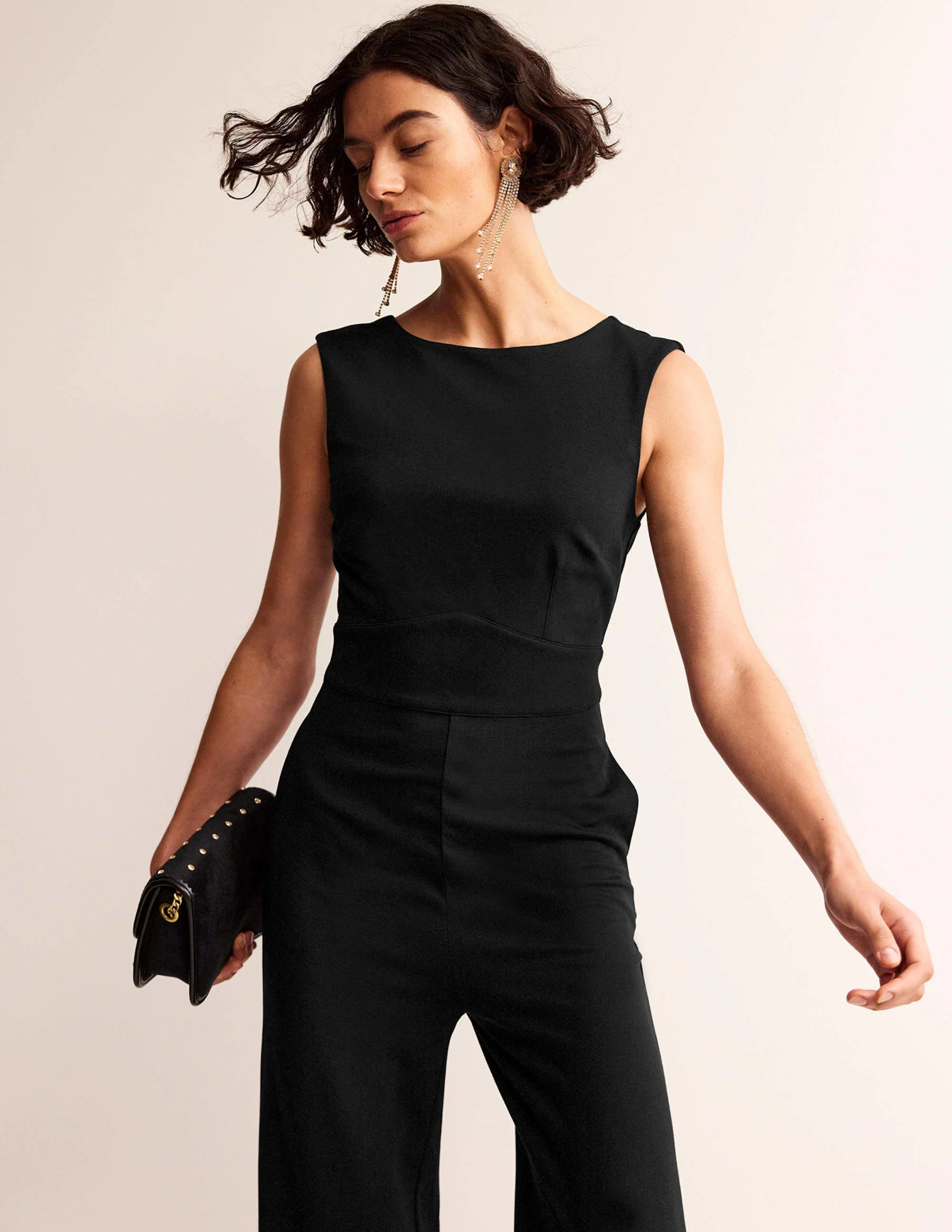 Sleeveless Ponte Jumpsuit-Black - Image 2