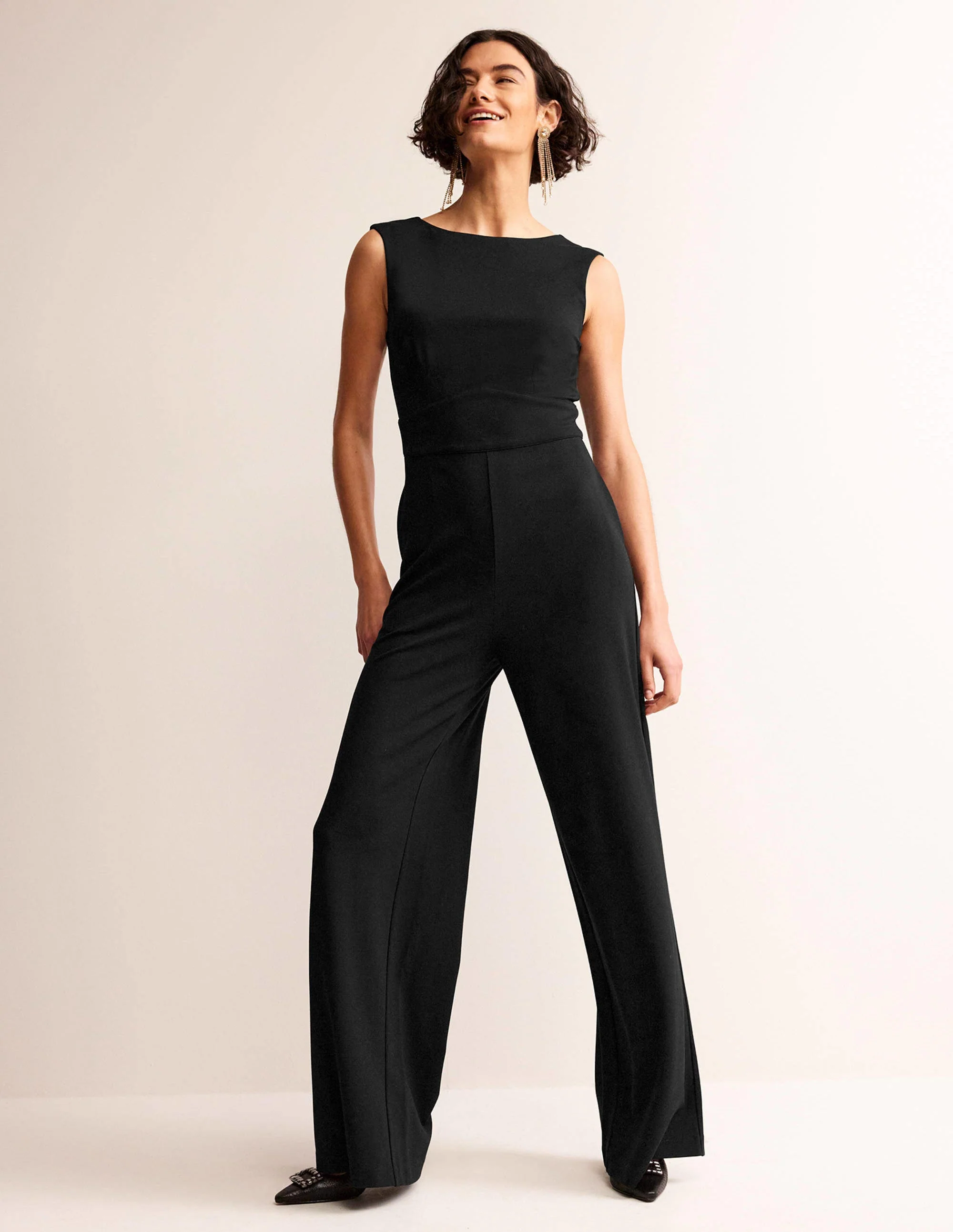 Sleeveless Ponte Jumpsuit-Black - Image 4